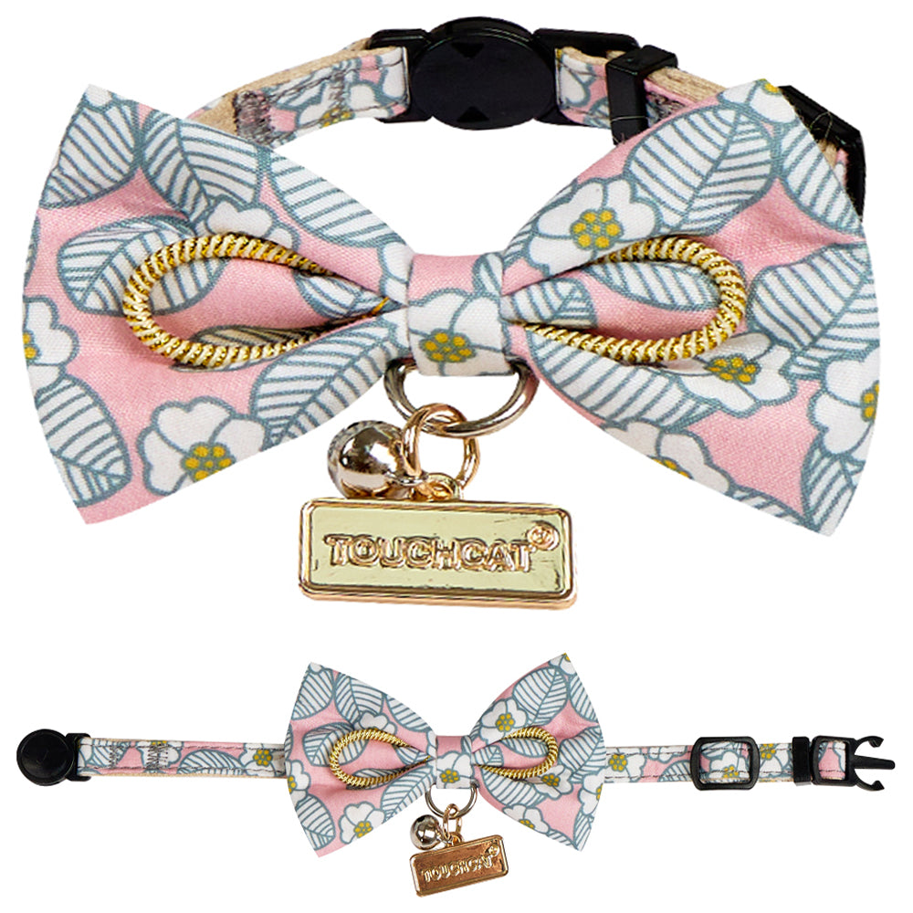 Touchcat ® Floral Patterned Designer Cat Collar with Bow - Blue - Large