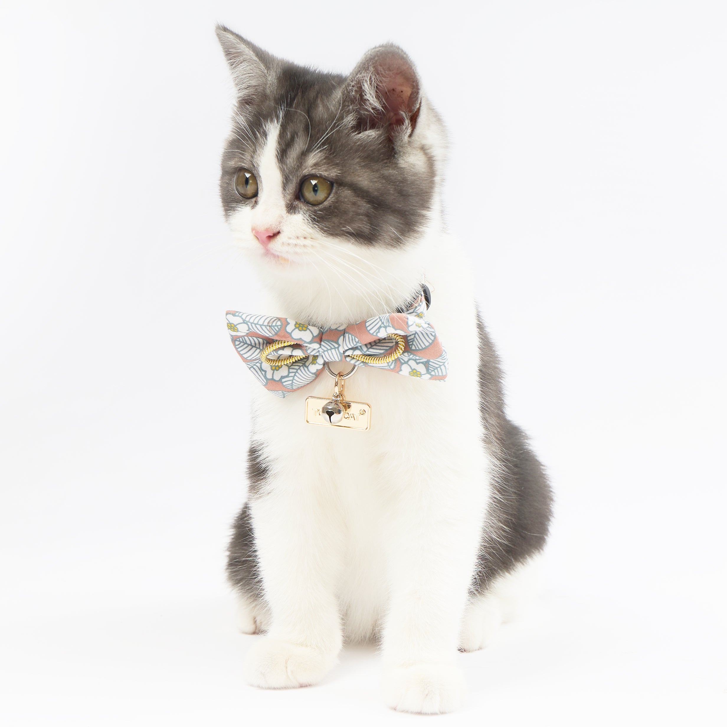 Touchcat ® Floral Patterned Designer Cat Collar with Bow - Blue - Large