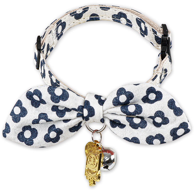 Touchcat ® Miss-Daisy Designer Cat Collar with large Bowtie and Bell Charm Navy