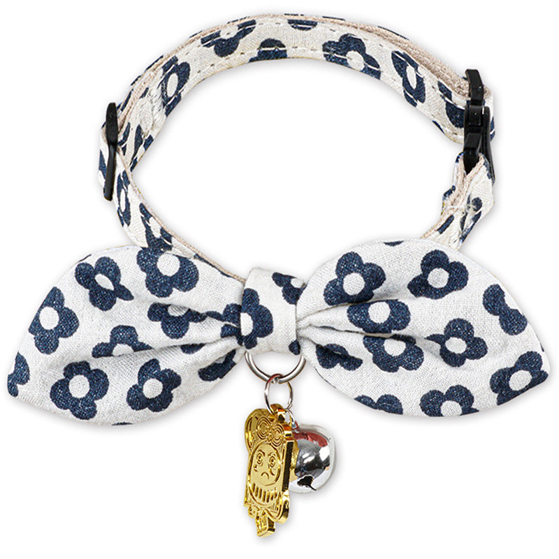 Touchcat ® Miss-Daisy Designer Cat Collar with large Bowtie and Bell Charm Navy 