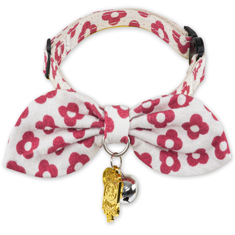 Touchcat ® Miss-Daisy Designer Cat Collar with large Bowtie and Bell Charm Red