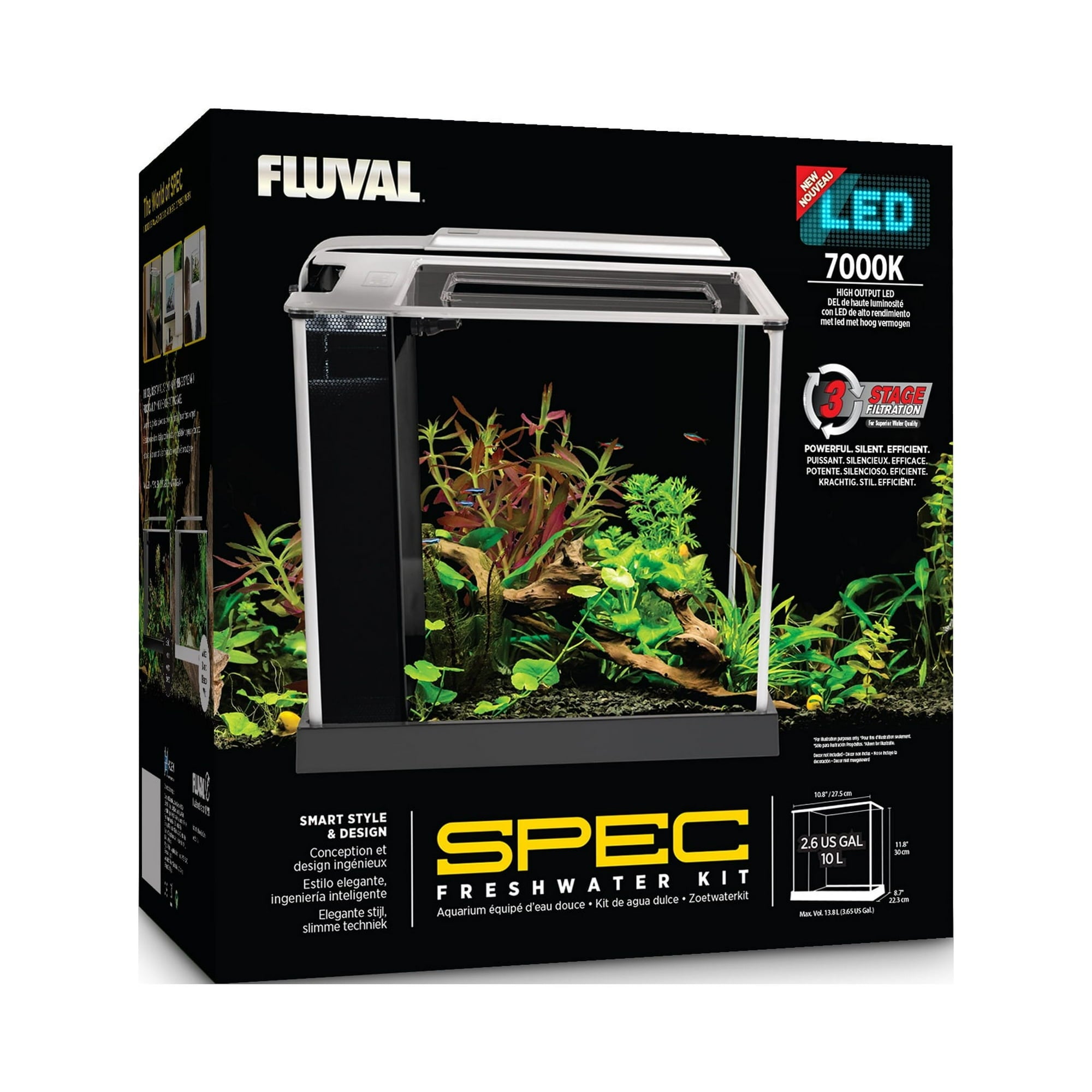 Fluval SPEC III Aquarium Kit with LED Lighting and 3-Stage Filtration System - 2.6 Gallons - White