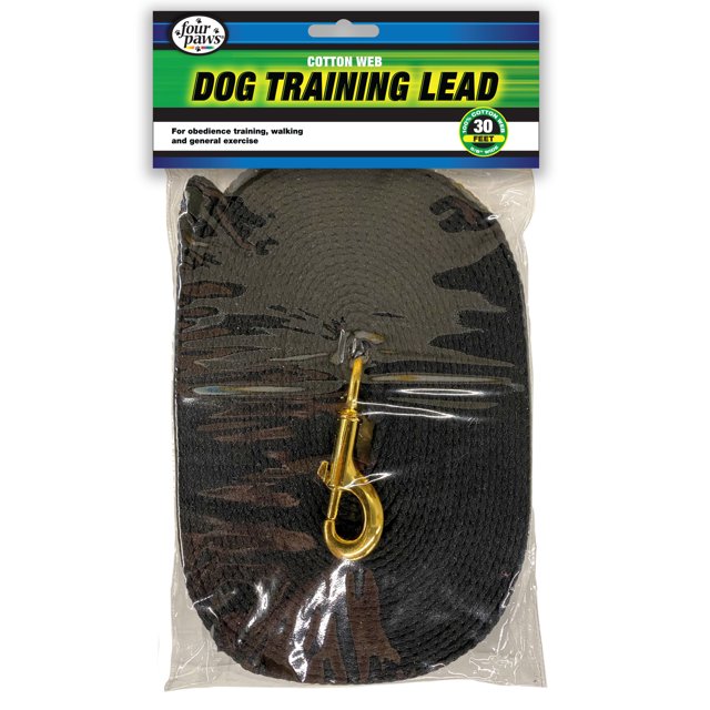 Four Paws Cotton Web Training Dog Lead Leash - Black 30 Feet