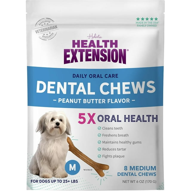 Health Extension Peanut Butter Bones Dental Dog Chews - Medium - 8 Pack - 6 Oz Default Title