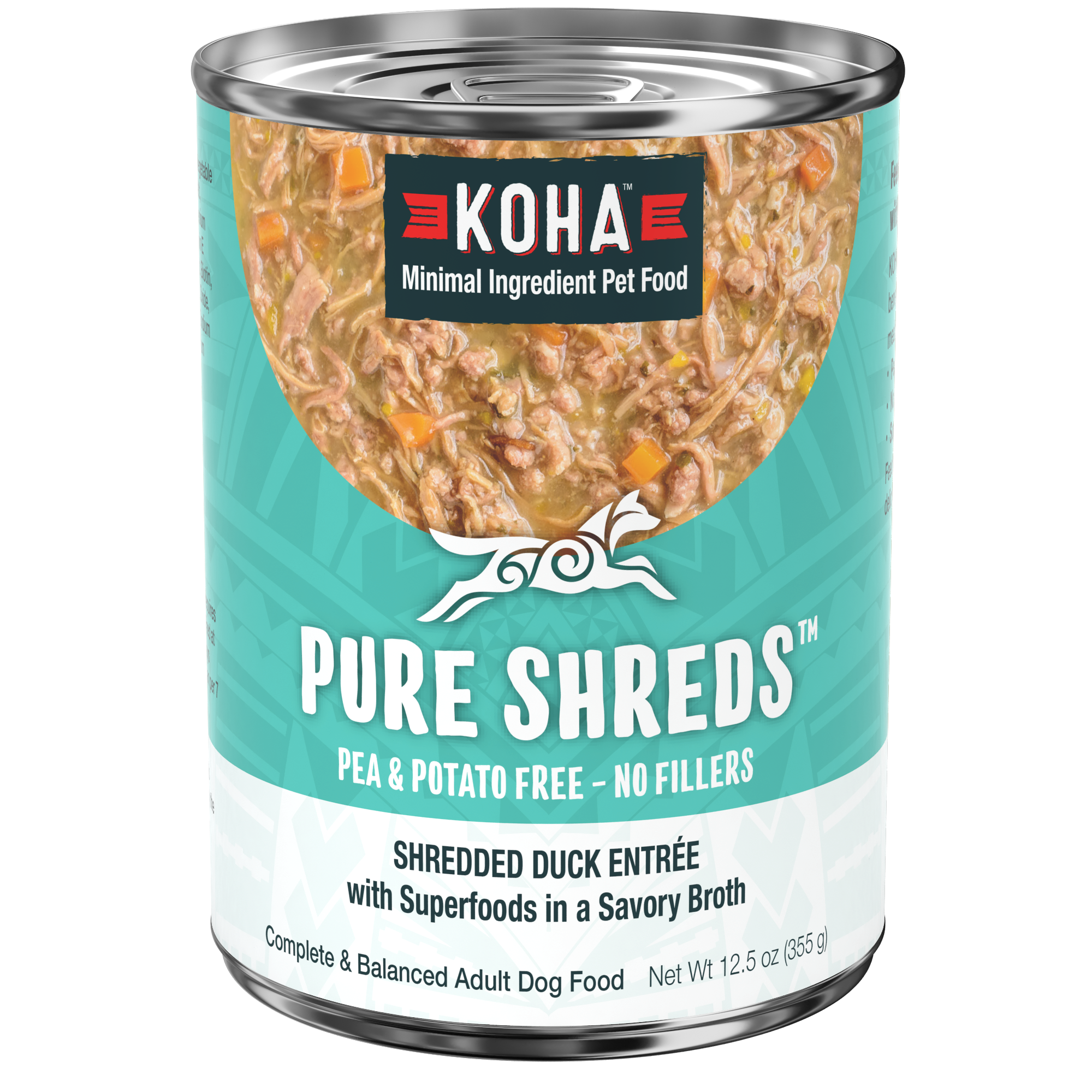 Koha Grain-Free Pure Shreds Shredded Duck Entrée Canned Dog Food - 12.5 Oz - Case of 12