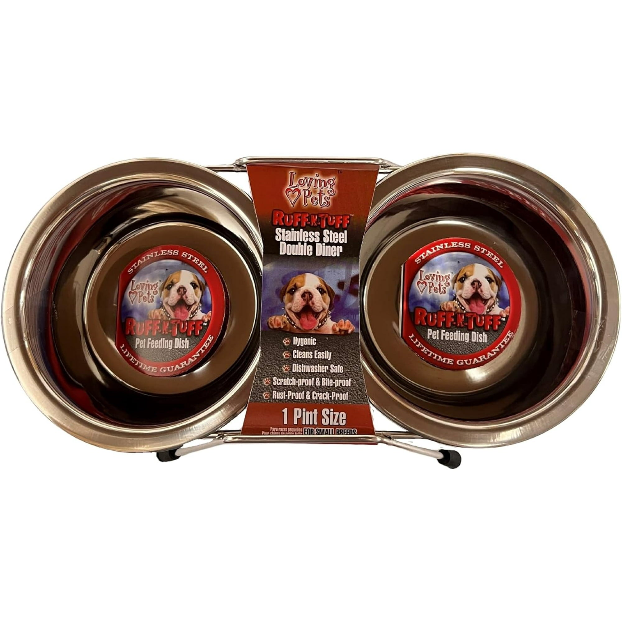Loving Pets Ruff-N-Tuff Double Stainless Steel Cat and Dog Diner - 1 Pint Default Title