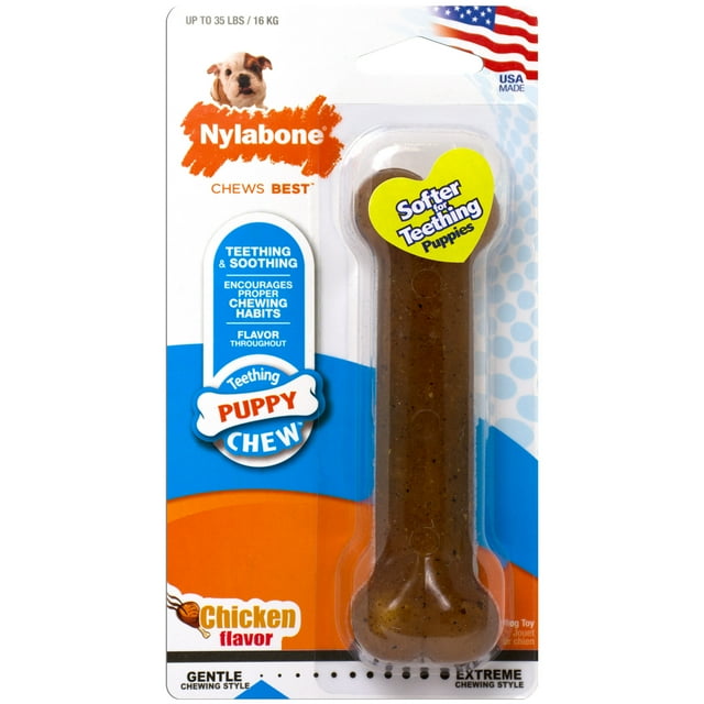 Nylabone Bone Puppy-Chew Chicken Flavored Puppy Teething Nylon Chew Dog Toy - Medium/Wolf