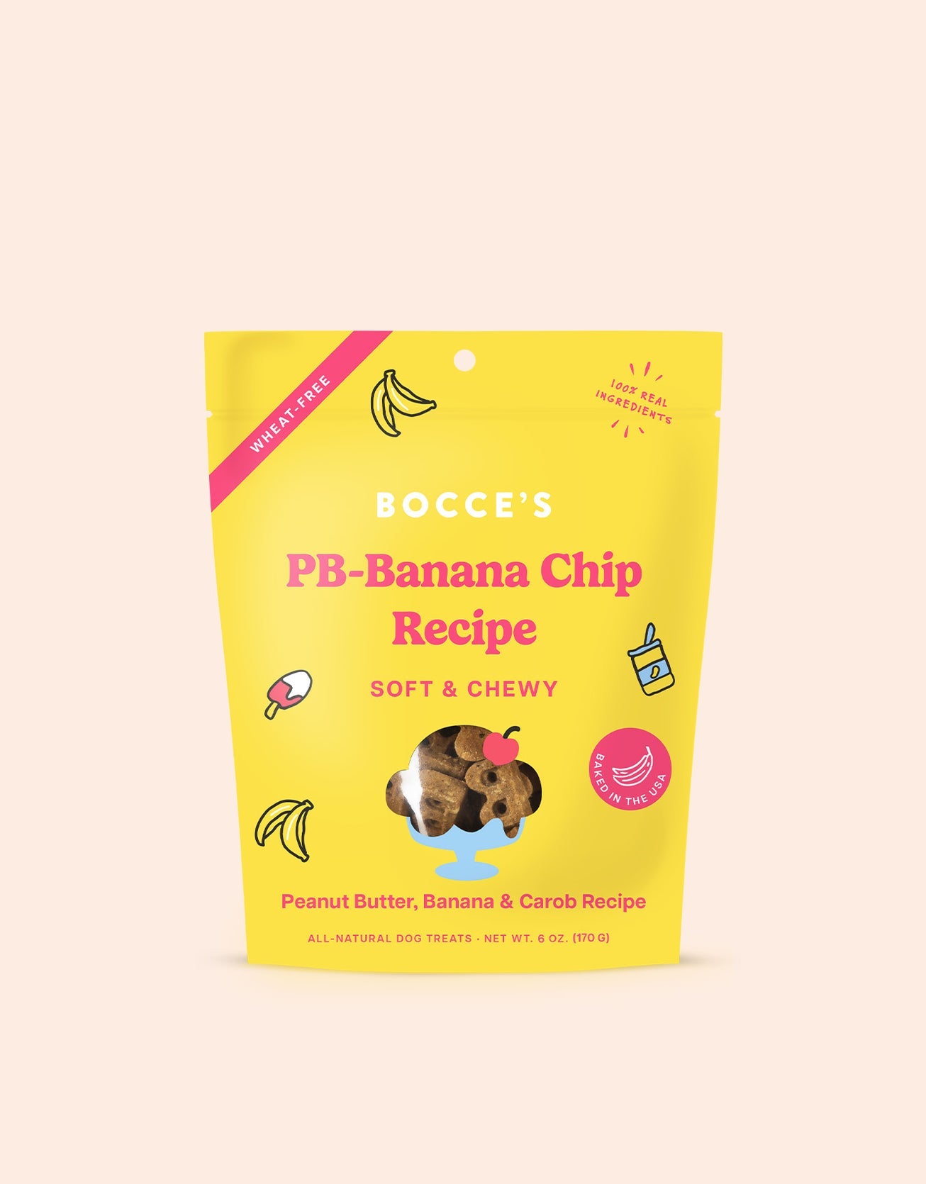 Bocce's Bakery Big Top Sundae Peanut Butter Banana and Carob Soft and Chewy Dog Treats - 6 Oz