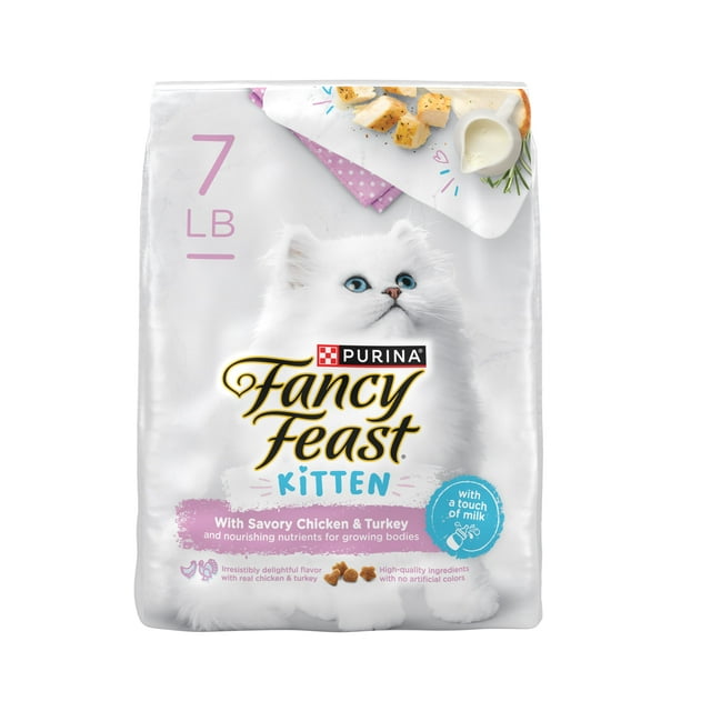 Purina Fancy Feast with Savory Chicken and Turkey Kitten Recipe Dry Cat Food - Case of 4 7 Lbs - Case of 4