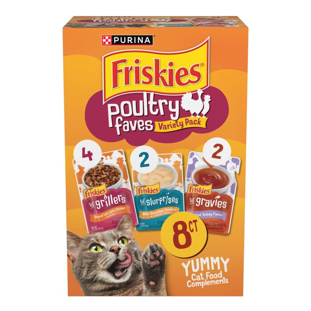 Purina Friskies Poultry Faves Lil' Grillers Lil' Gravies Lil' Slurpies Wet Cat Food or Toppers - Variety Pack - 8 Pack - Case of 8 Default Title