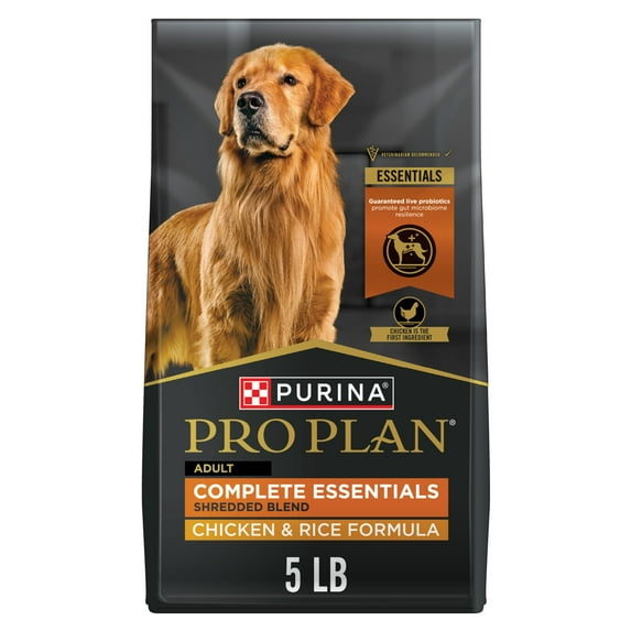 Purina Pro Plan Complete Essentials Shredded Blend Chicken and Rice Adult Dry Dog Food - 5 Lbs - Case of 5 Default Title