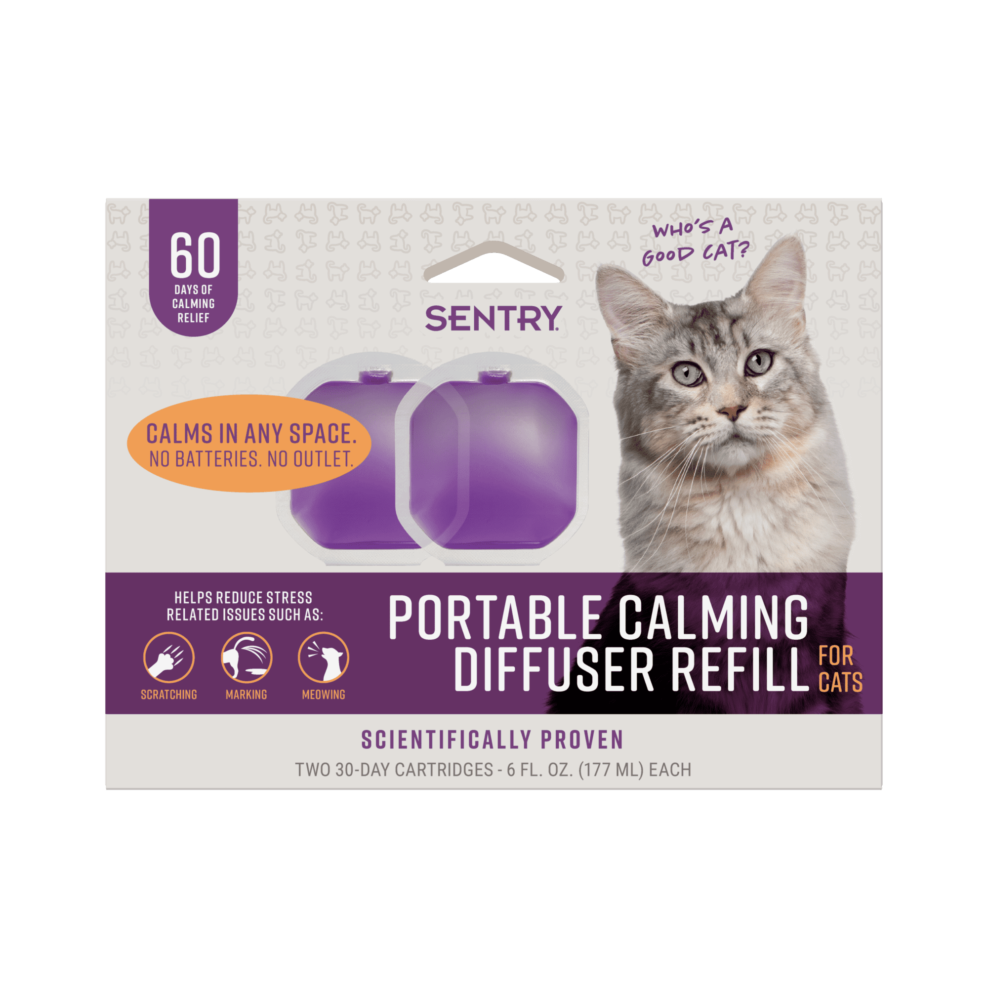Sentry Behavior Calming Pheromone Portable Calming Diffuser for Cats Refill - 2 Pack