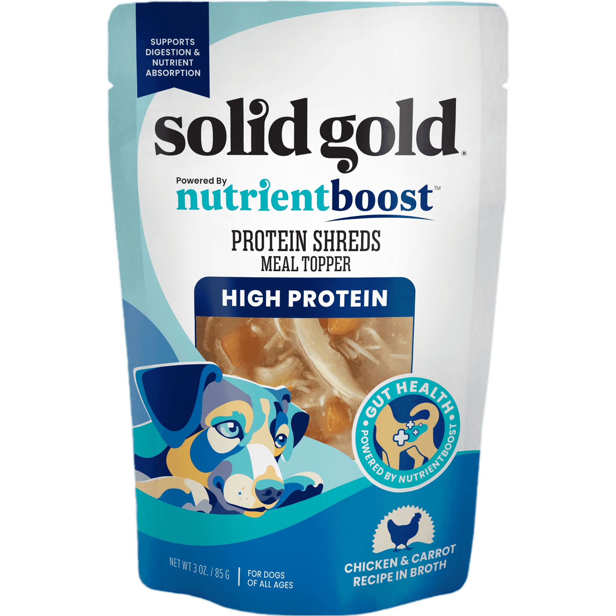 Solid Gold NutrientBoost Protein Shreds Gut Health Chicken and Carrots in Broth Wet Dog Food Topper - 3 Oz - Case of 12 Default Title
