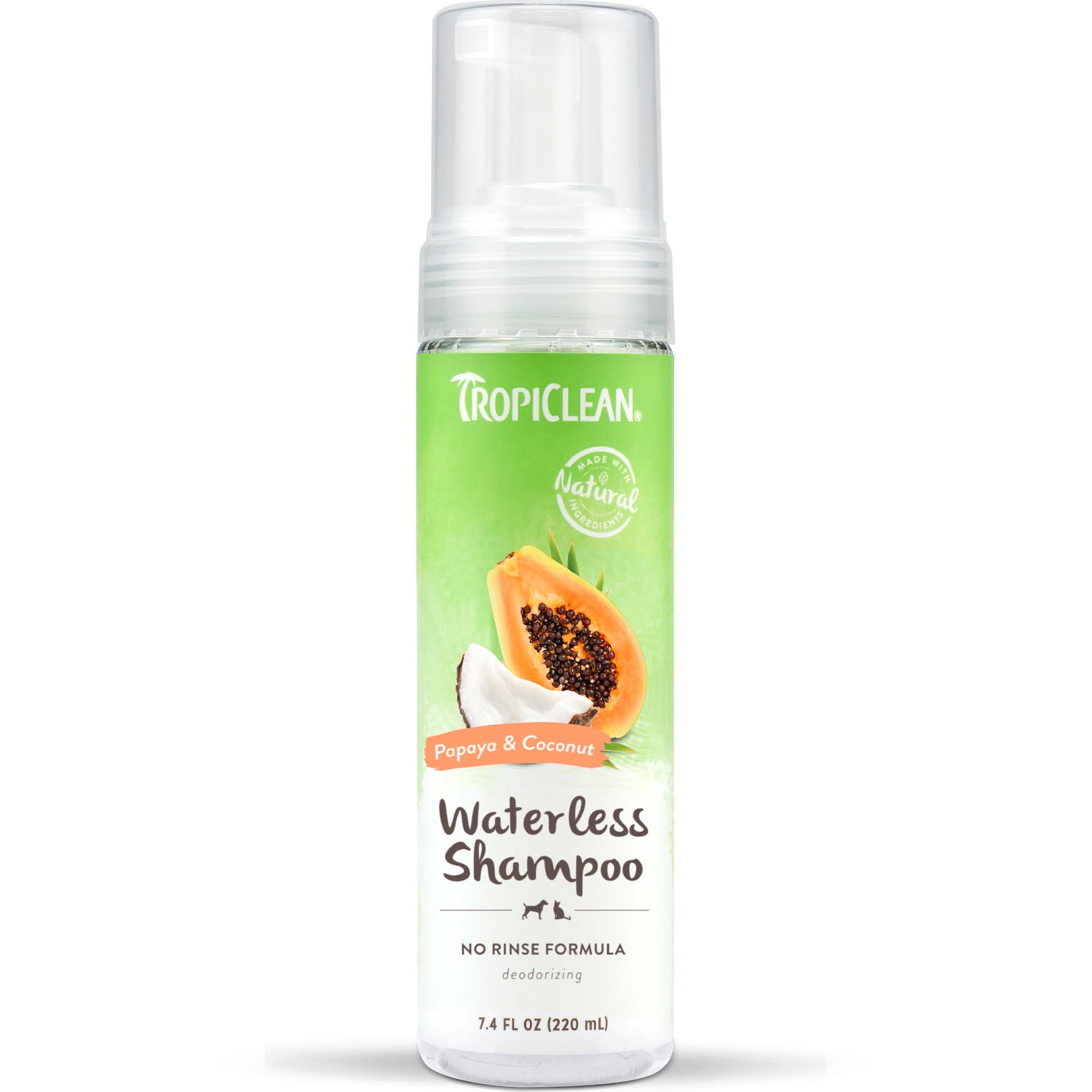 Tropiclean Detangling and Deodorizing Papaya and Coconut Waterless Dry Cat and Dog Shampoo - 7.4 Oz