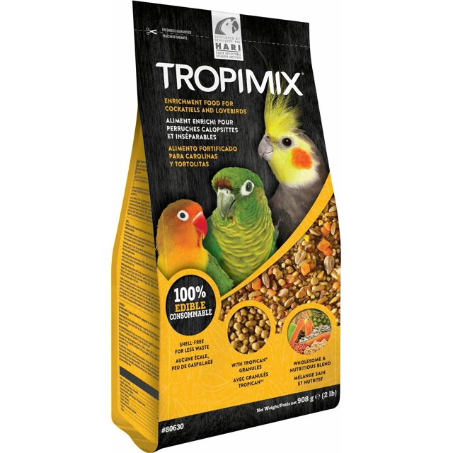 Hagen Hari TropiMix Seeds Fruits Nuts Veggies Legumes and Grains Cockatiel and Lovebird Bird Food 2 Pounds