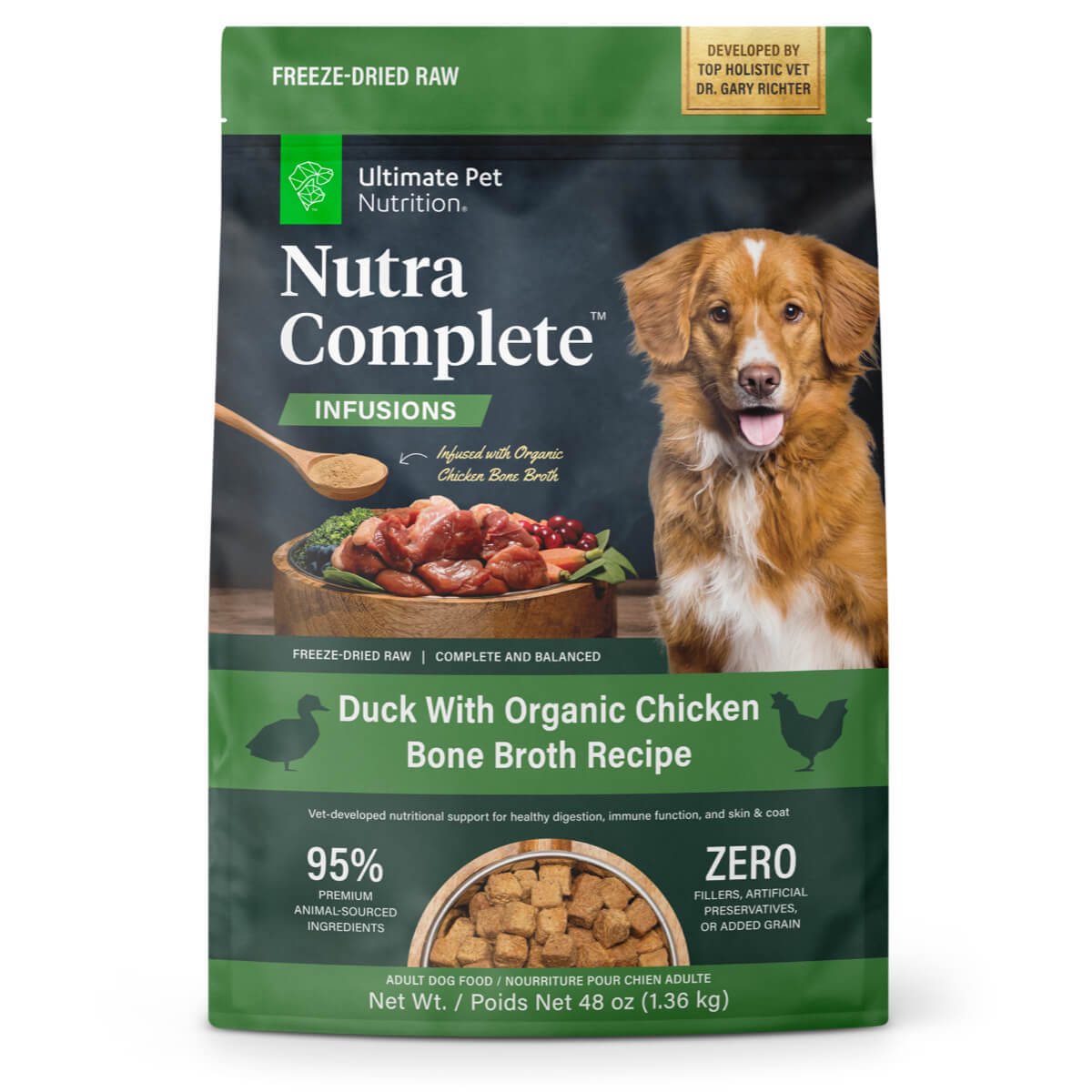 Ultimate Pet Nutrition Nutra Complete Infusions Duck with Organic Chicken Bone Broth Freeze-Dried Raw Dog Food 48 Ounce