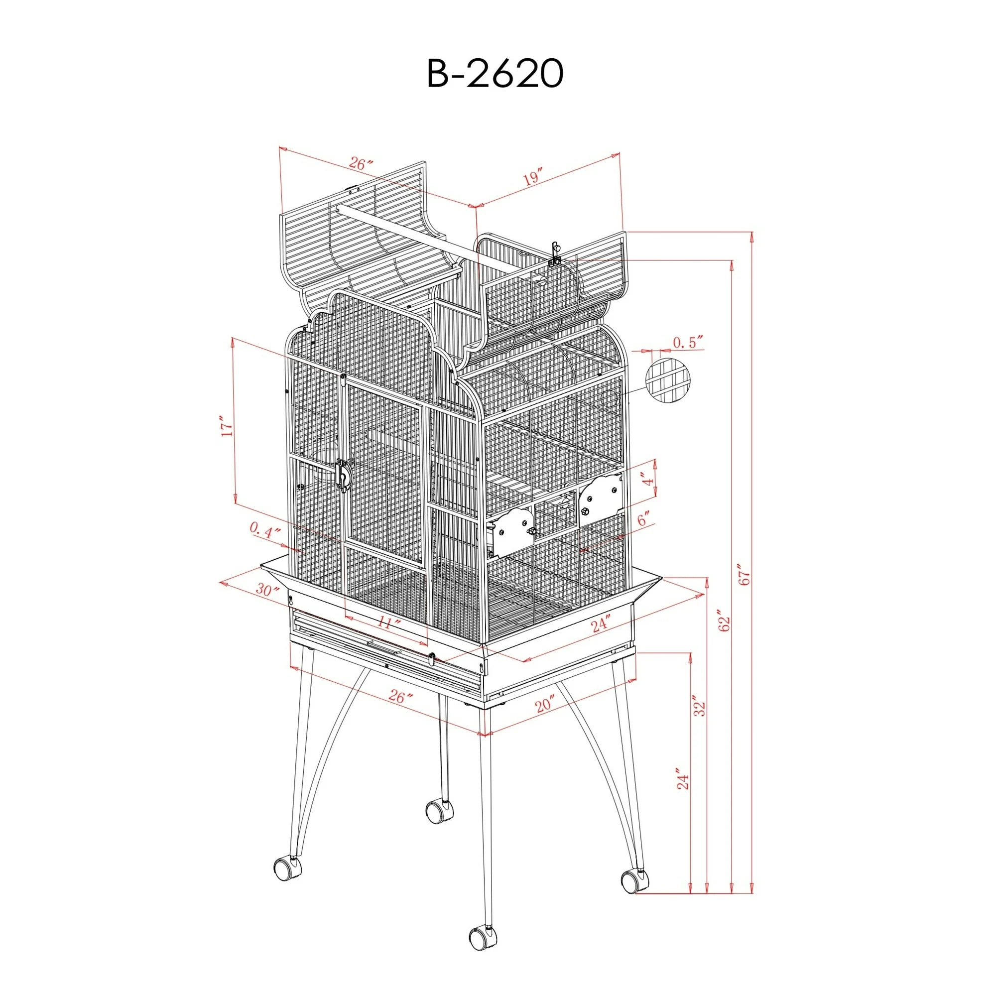 A&E Cage Company Elegant Style Flight Bird Cage with Stand - Platinum - 32 X 21 X 61 In