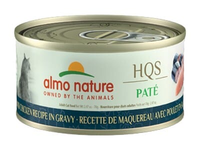 Almo Nature HQS Mackerel & Chicken Recipe in Gravy Grain-Free Pate Wet Canned Cat Food, 2.47-oz can, case of 24