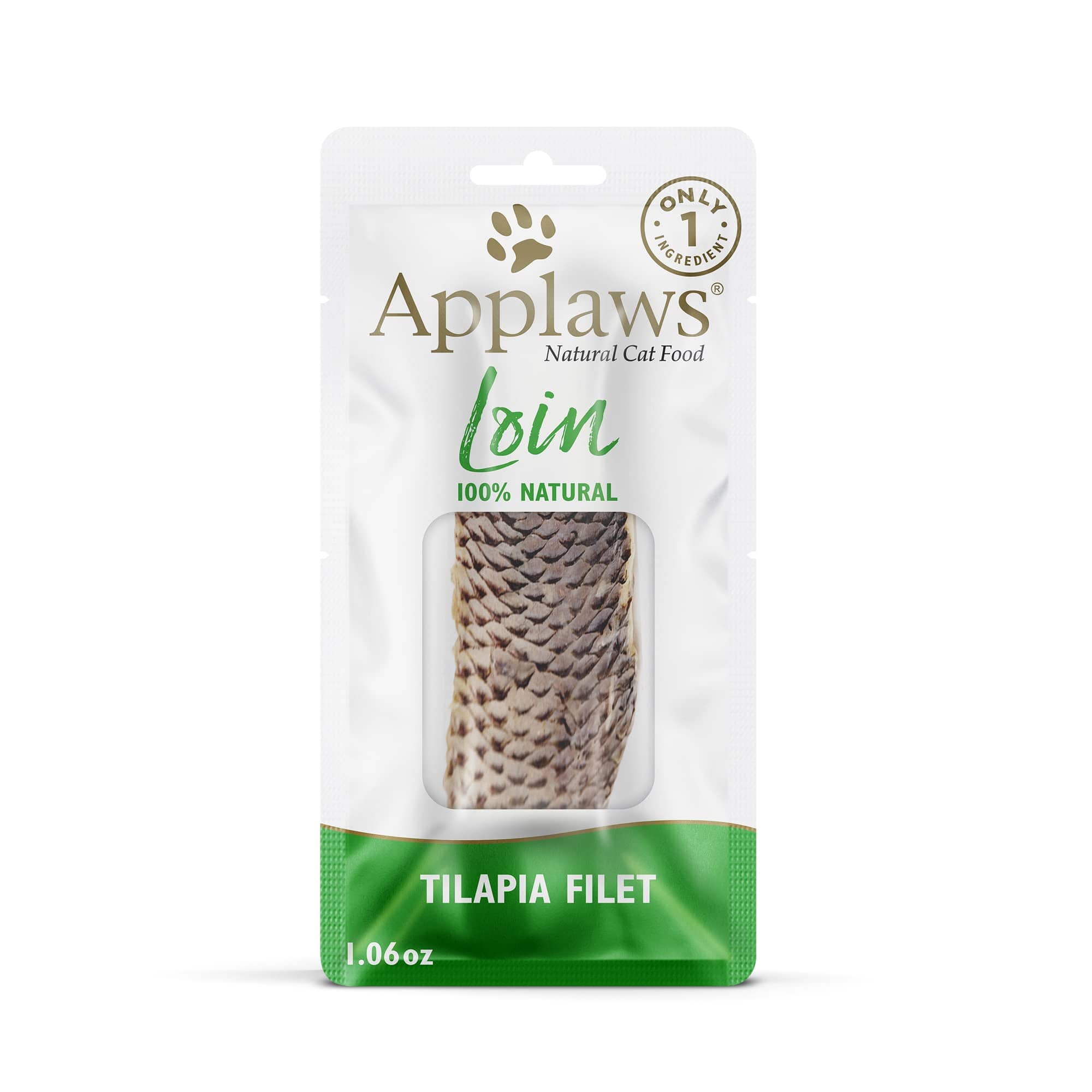 Applaws Whole Tilapia Loin Natural Soft and Chewy Cat Treats - 1.06 Oz - Case of 12  