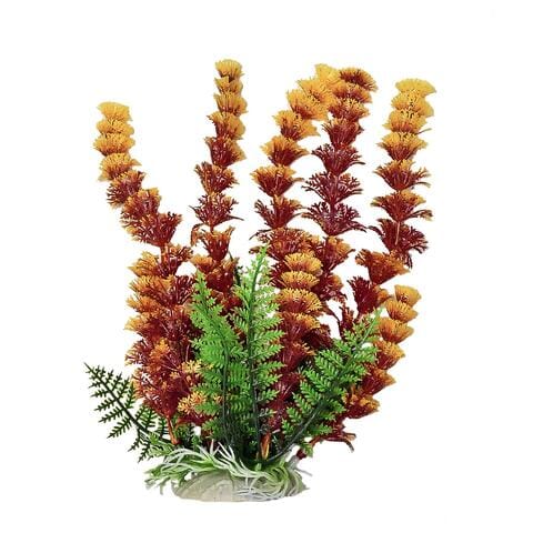 Aquatop Cabomba-like Weighted Plastic Aquarium Plant Decoration - Red/Yellow - 12 In