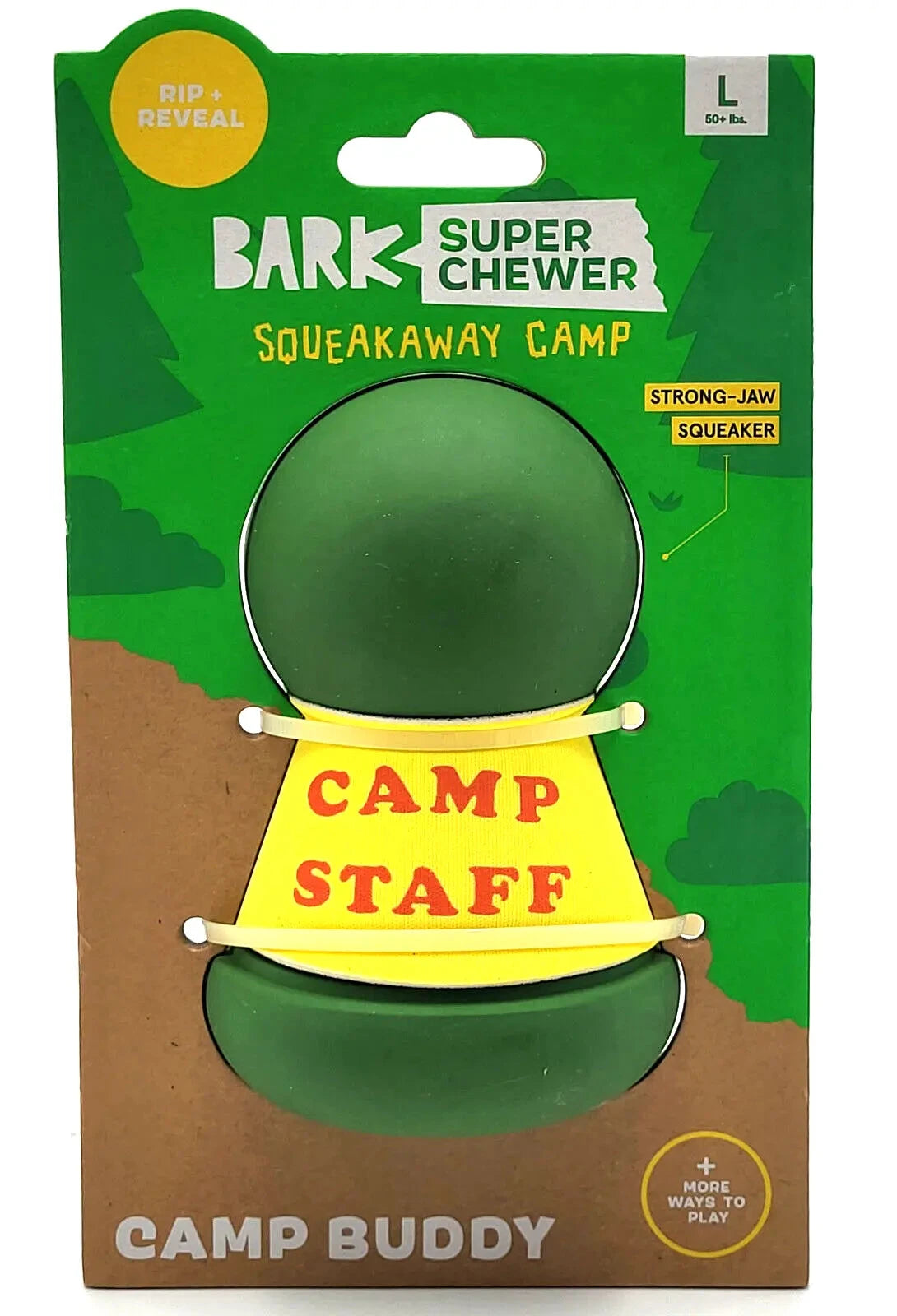 Bark Box Super Chewer Squeak-Away Camp Staff Squeak and Rubber Dog Toy