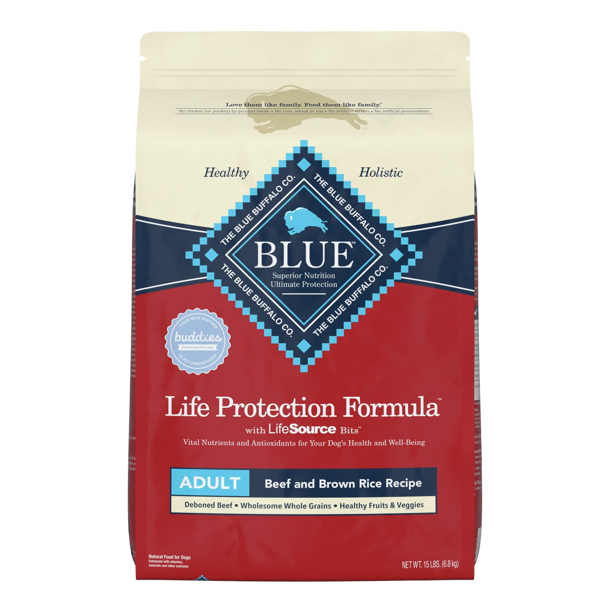 Blue Buffalo Life Protection Formula Natural Adult Beef and Brown Rice Dry Dog Food 15 Lbs