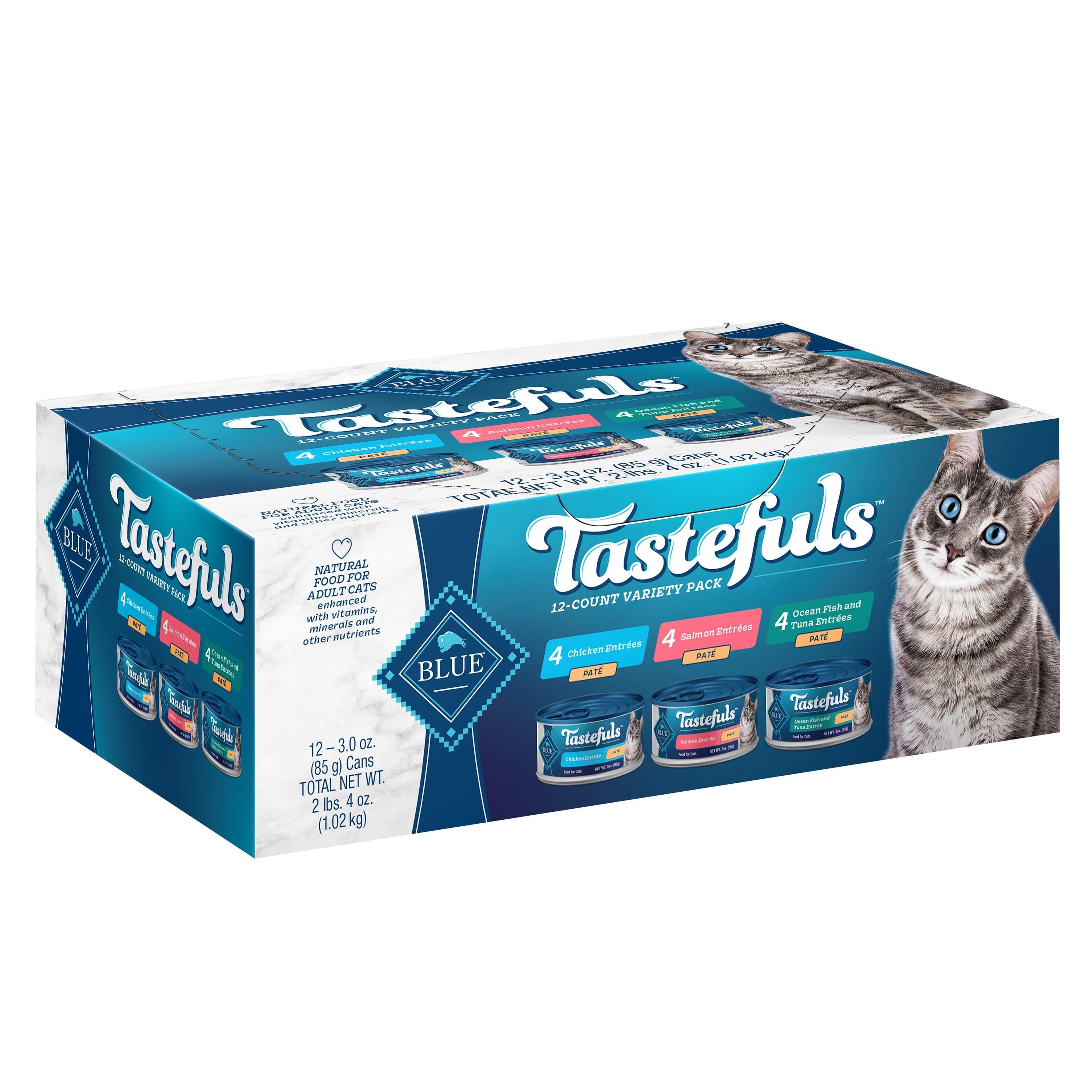 Blue Buffalo Tastefuls Natural Pate Variety Pack Salmon, Chicken, Ocean Fish & Tuna Entrees Wet Cat Food