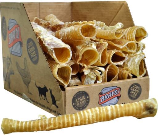 BRAVO! Dry Roasted Beef Trachea Natural Dog Chews - 12 Inch - 20 Pack