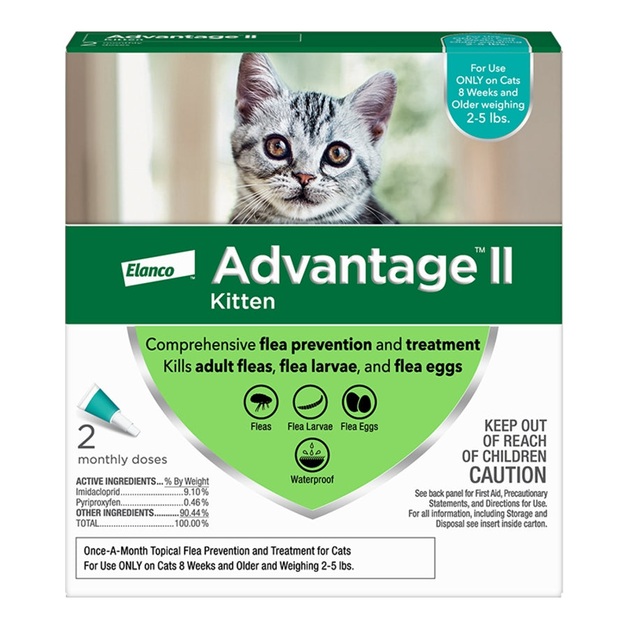 Elanco Advantage II Cat and Kitten 2-Month Dose Flea and Tick Spot-on Treatment - Turquoise - 2-5 Lbs - 2 Pack