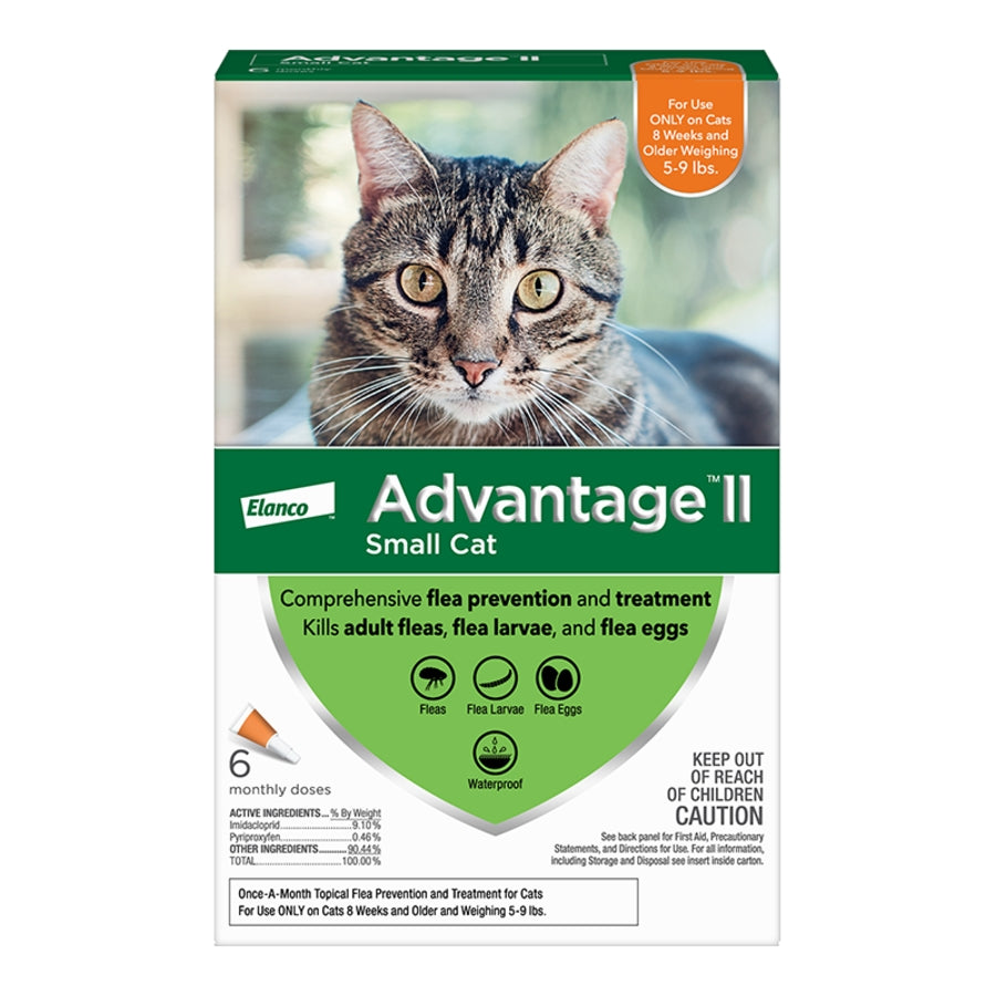 Elanco Advantage II Small Cat 2-Month Dose Flea and Tick Spot-on Treatment - 5-9 Lbs - Orange - 6 Pack