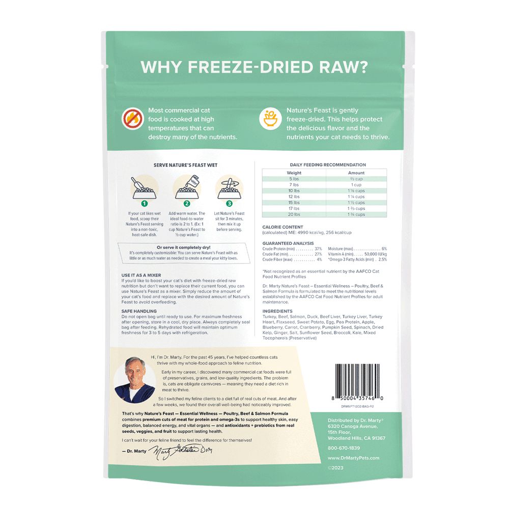 Dr. Marty Nature's Feast Essential Wellness Beef, Salmon and Poultry Freeze Dried Raw Cat Food