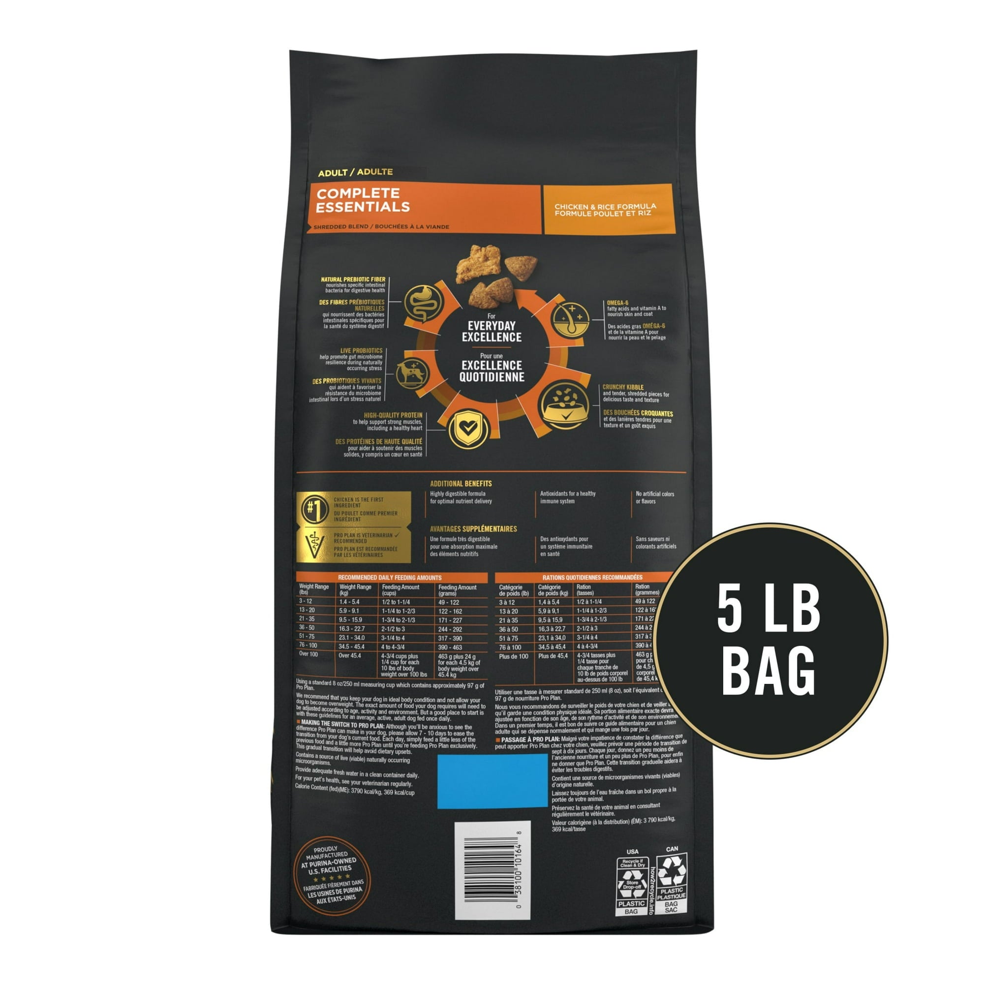 Purina Pro Plan Complete Essentials Shredded Blend Chicken and Rice Adult Dry Dog Food - 5 Lbs - Case of 5