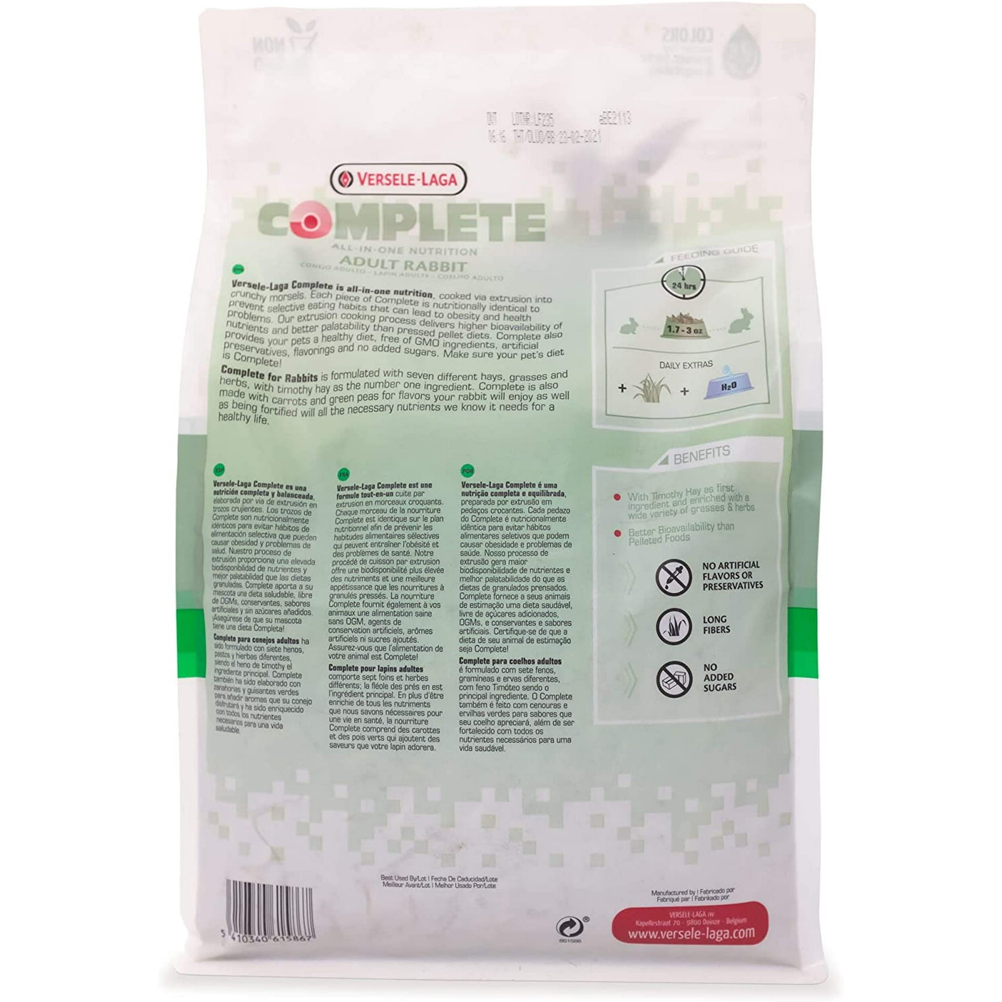 Versele-Laga Complete All-in-One Nutrition Rabbit Small Animal Food Pellets - 3 Lbs