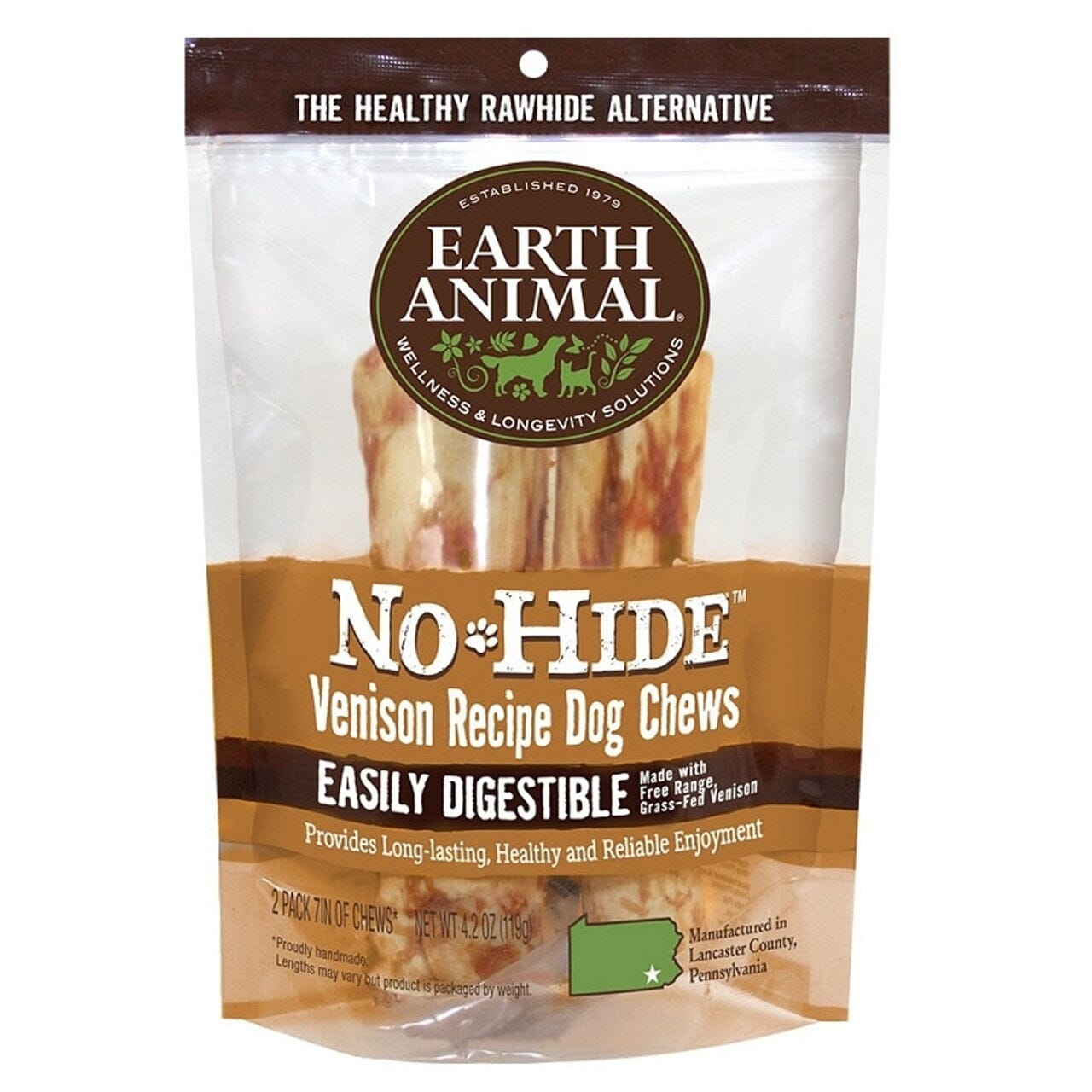 Earth Animal Dog Chews NO HIDE Venison - 4 Inches - 2 Pack
