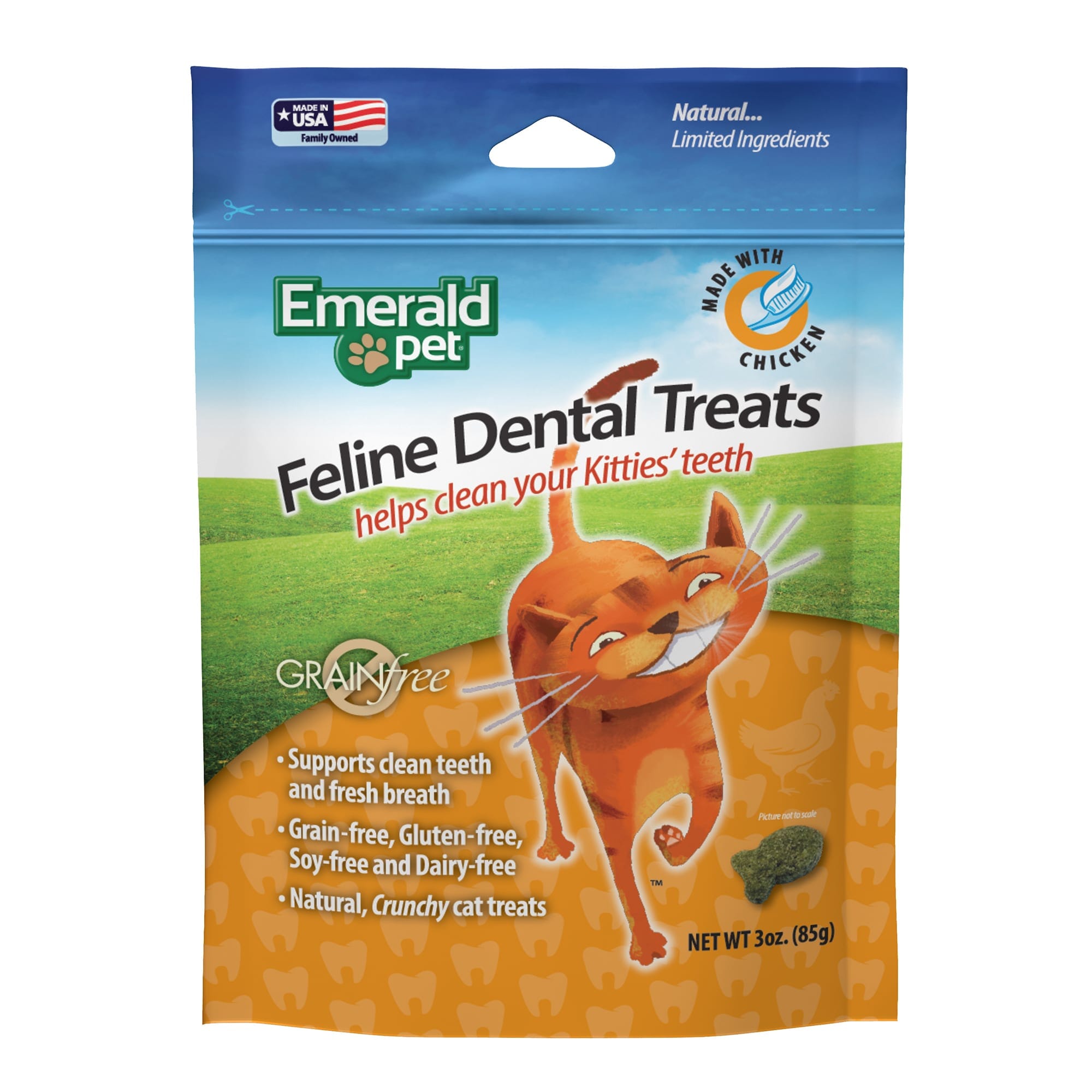 Emerald Pet Chicken Dental Cat Treats - 3 oz Bag