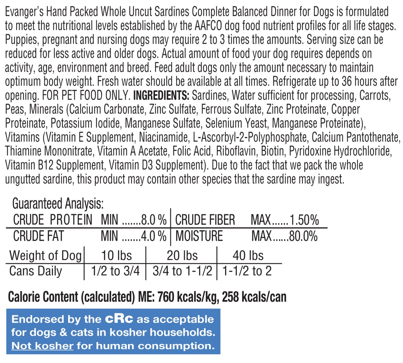 Evanger's Whole Uncut Sardine Dinner Canned Cat Food - 5.5 Oz - Case of 24