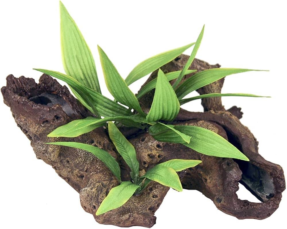 Exotic Environments Mopani Wood with Silk Style Plant Resin Aquatics Decoration - Green/Brown - Large