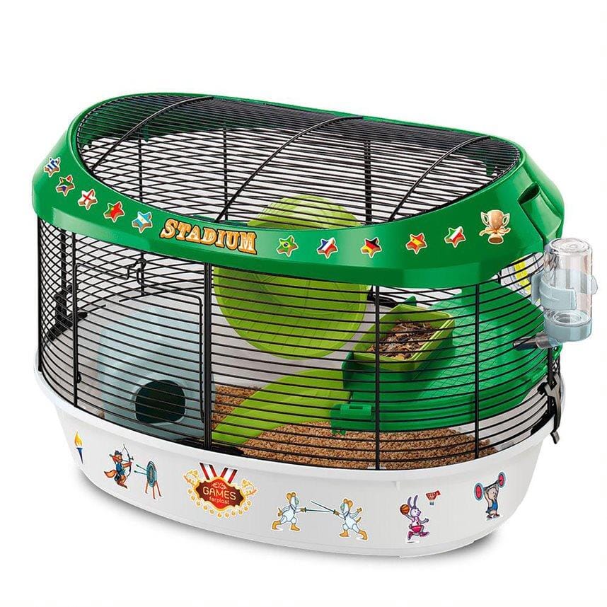 Ferplast Stadium Hampster Cage with Accessories - Green/Black - 20" X 13.5" X 6.3" Inches