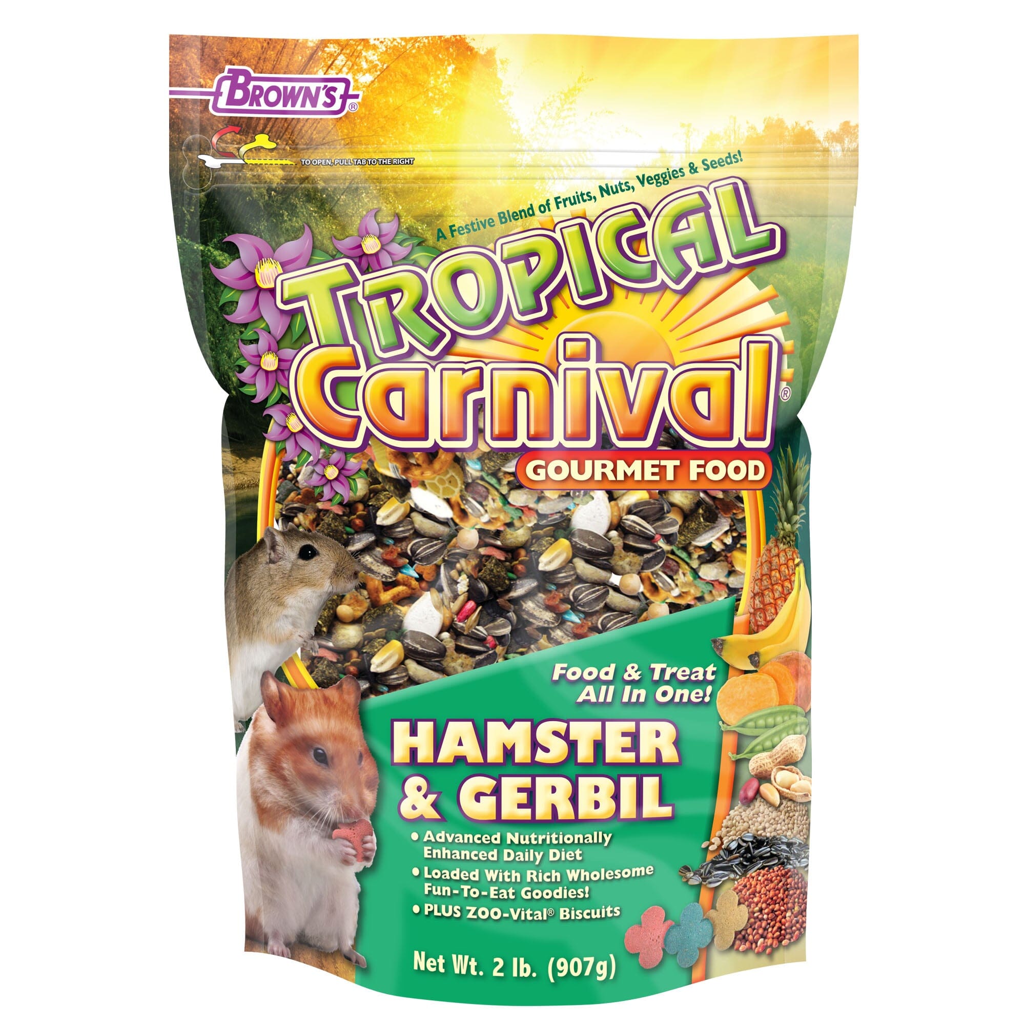 F.M. Brown's Tropical Carnival Hamster-Gerbil Gourmet Small Animal Food - 2 lb Bag