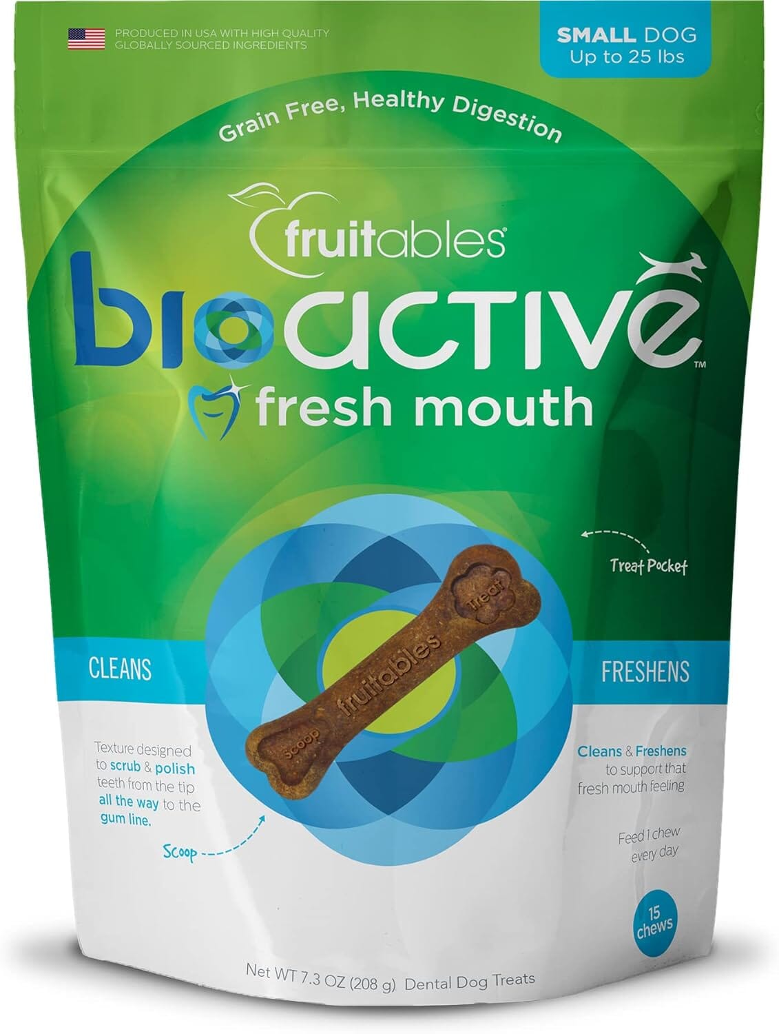 Fruitables BioActive Fresh Mouth Small Dog Dental Chews - 15 ct Pouch