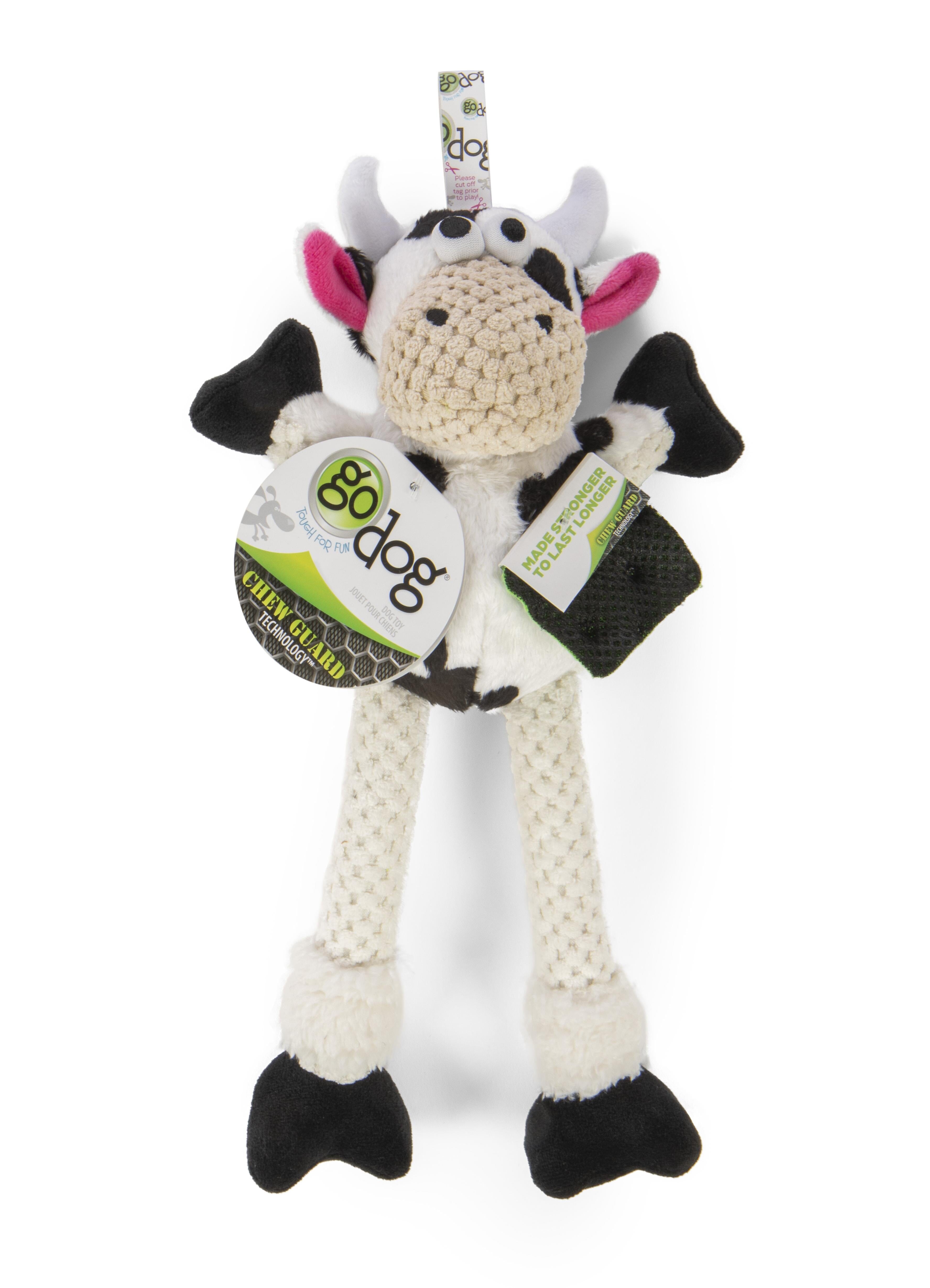 GoDog Checkers Skinny Cow Plush Dog Toy with Chew-Guard Tech - Black/White - Small