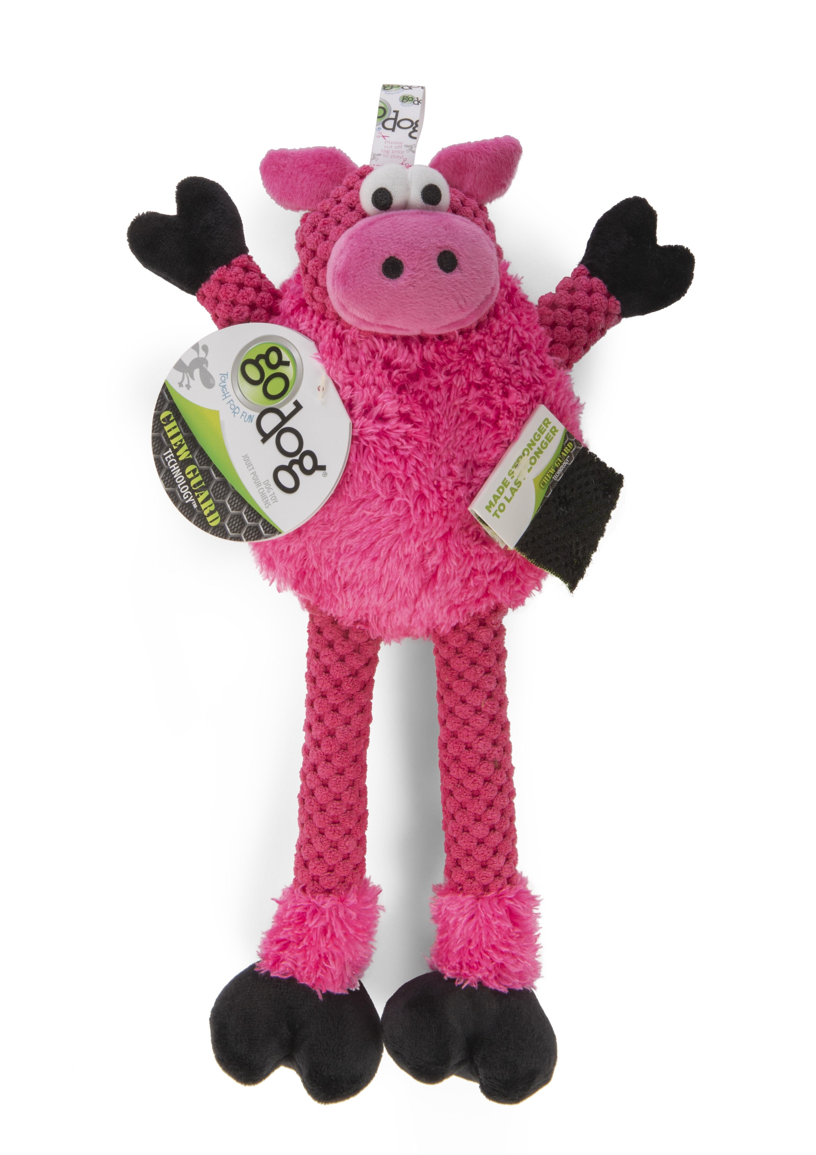GoDog Checkers Skinny Pig Plush Dog Toy with Chew-Guard Tech - Pink - Small