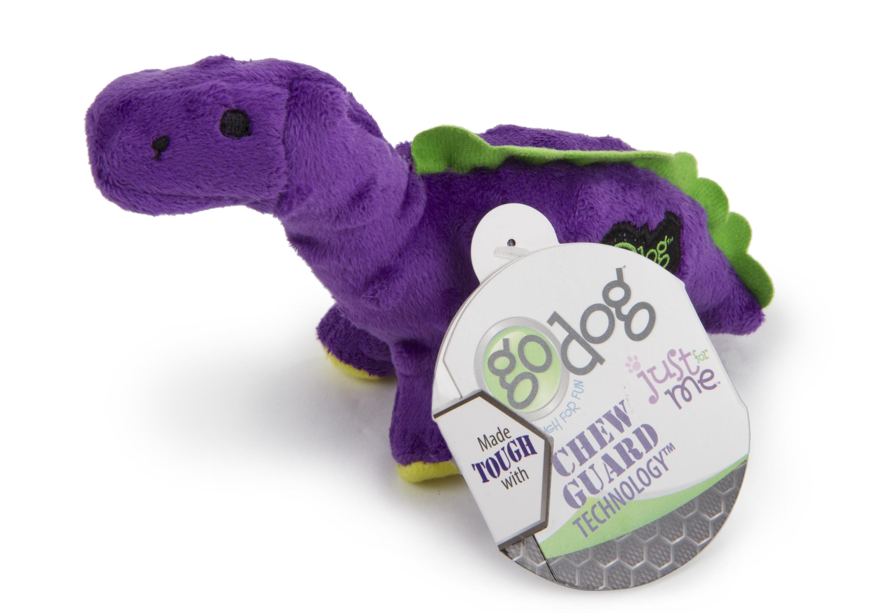 GoDog Dino Bruto Squeak and Plush Dog Toy with Chew-Guard Tech - Purple - Extra Small