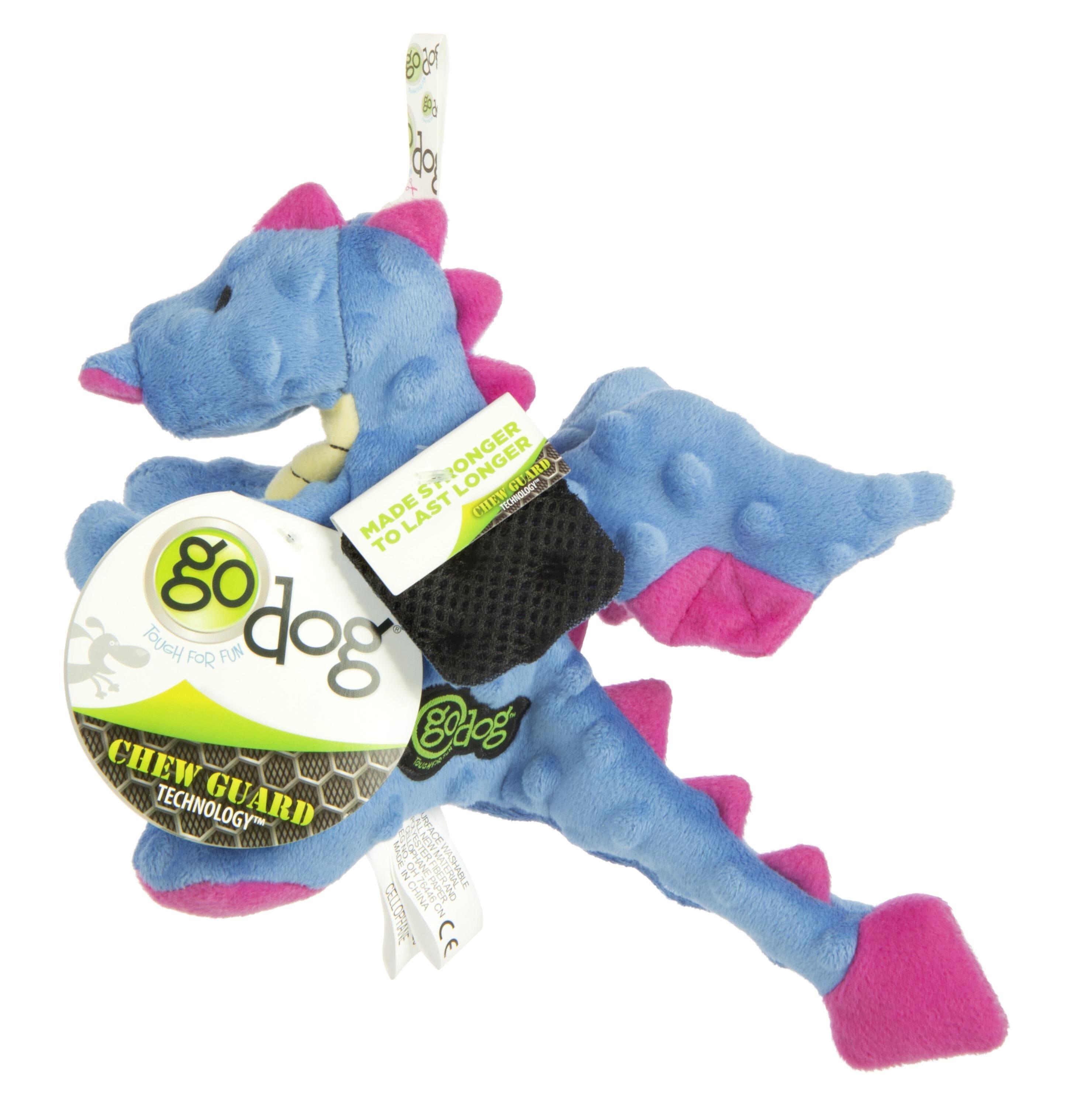 GoDog Dragon Squeak and Plush Dog Toy with Chew-Guard Tech - Blue - Mini