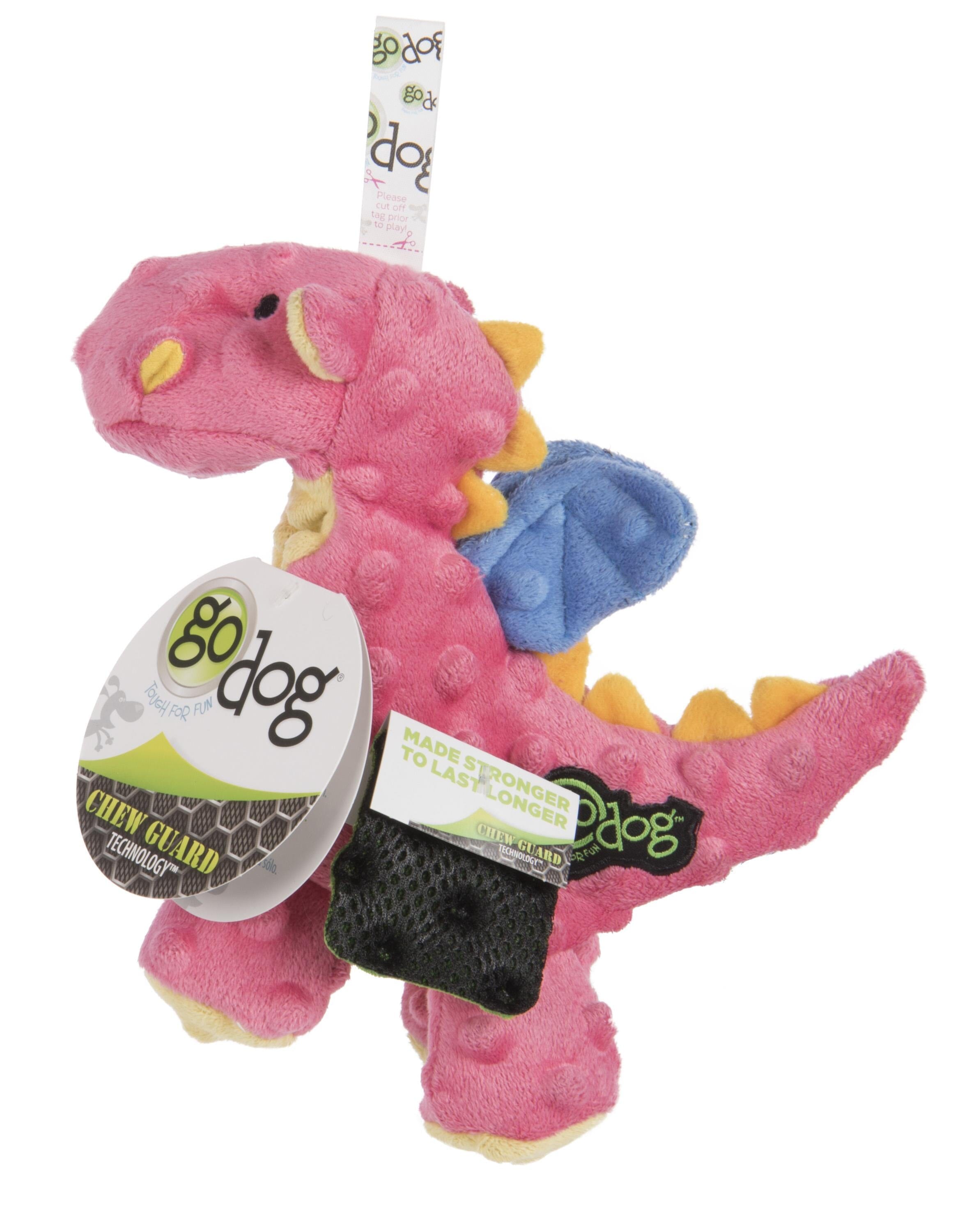 GoDog Dragon Squeak and Plush Dog Toy with Chew-Guard Tech - Coral - Mini