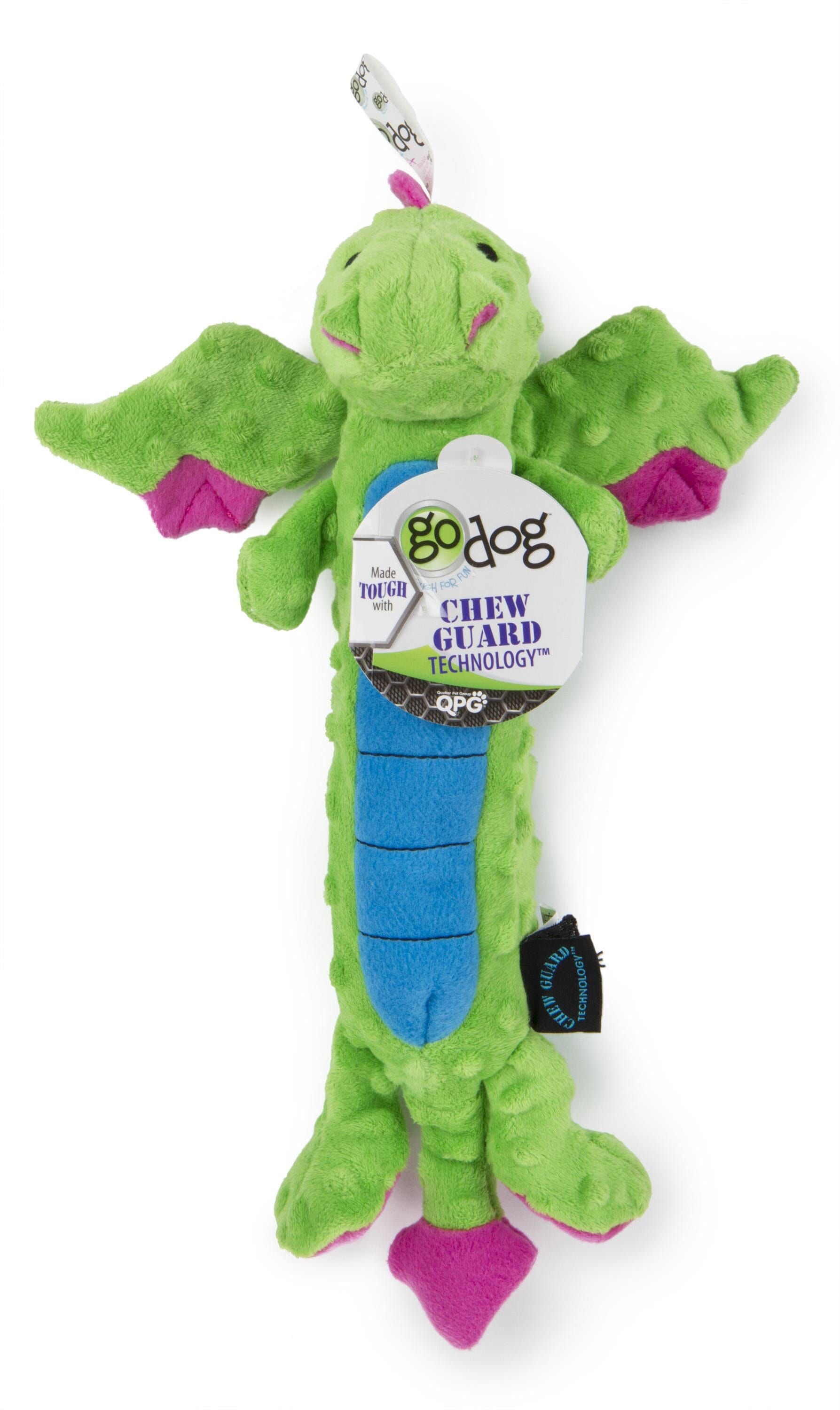 GoDog Dragon Squeak and Plush Dog Toy with Chew-Guard Tech - Green - Large