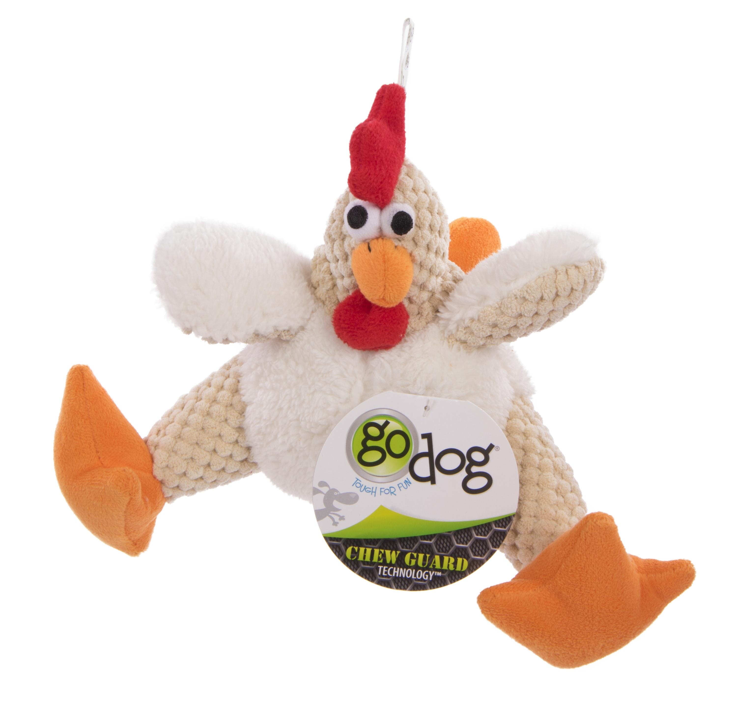 GoDog Fat Rooster Corduroy Squeak and Plush Dog Toy with Chew-Guard Tech - White - Mini