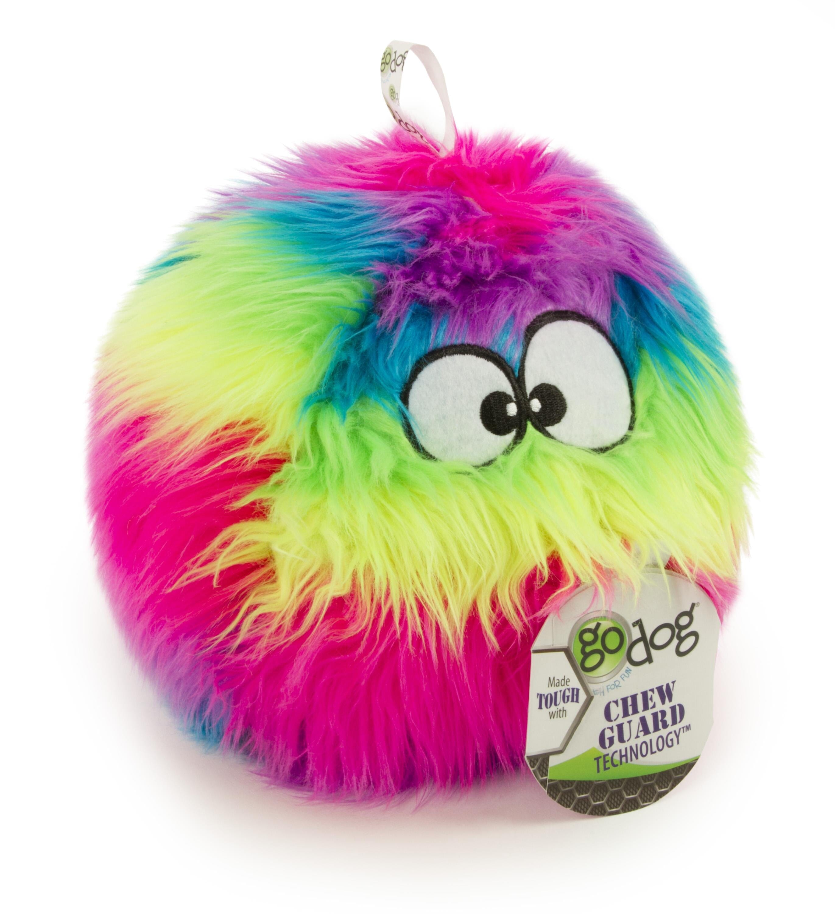 GoDog Furballz Squeak Plush and Fetch Dog Toy with Chew-Guard Tech - Rainbow - Large