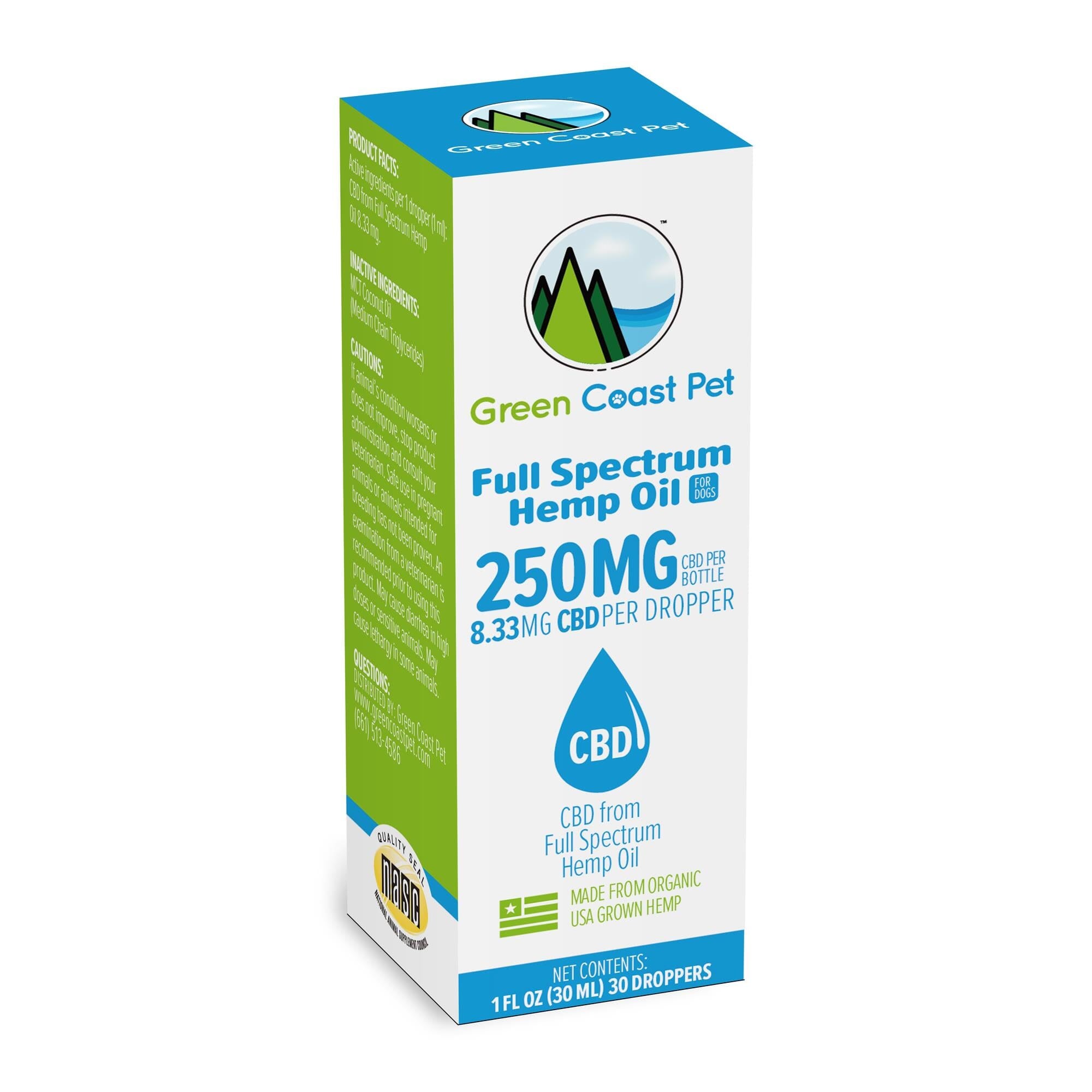 Green Coast Pet 250mg Full Spectrum Tincture CBD Dog Supplement - 1 Oz