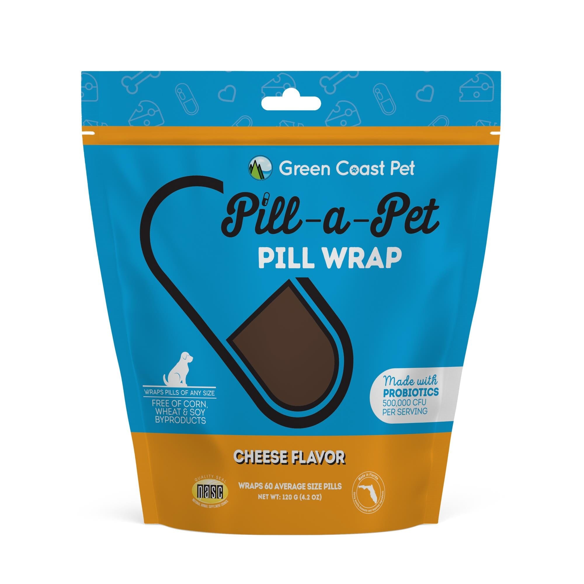 Green Coast Pet Pill-a-Wrap Moldable Pill Wraps for Dogs Cheese with Probiotics - 4.2 Oz
